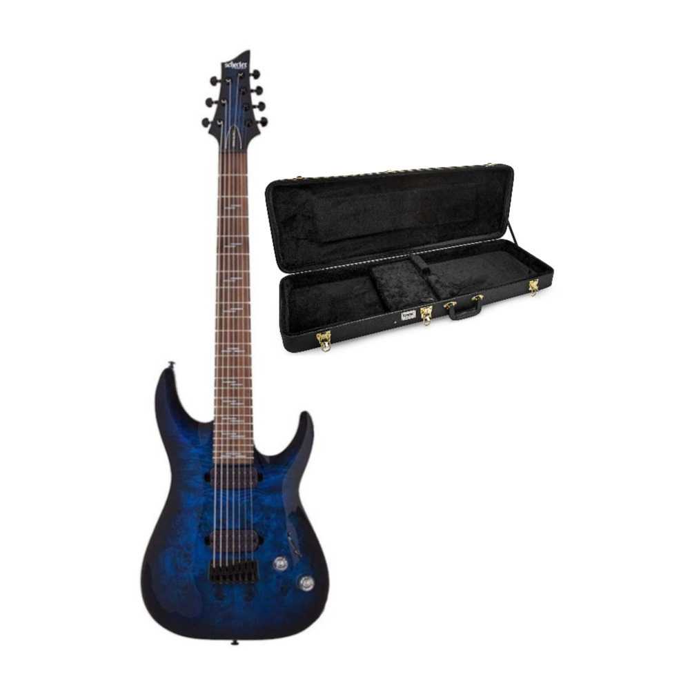 Schecter Omen -7 7-String Electric Guitar (Right-Hand, See-Thru Blue Burst) with Carrying Case -  ASGR-2458K1