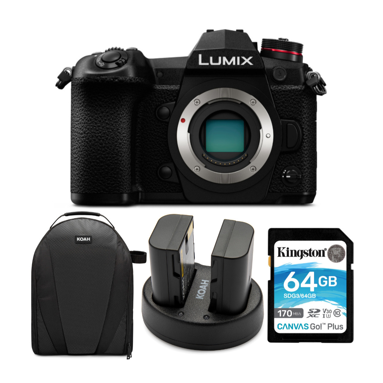 Panasonic LUMIX G9 20.3MP Mirrorless Camera Body with Camera Bag, Battery and Memory Card in Black