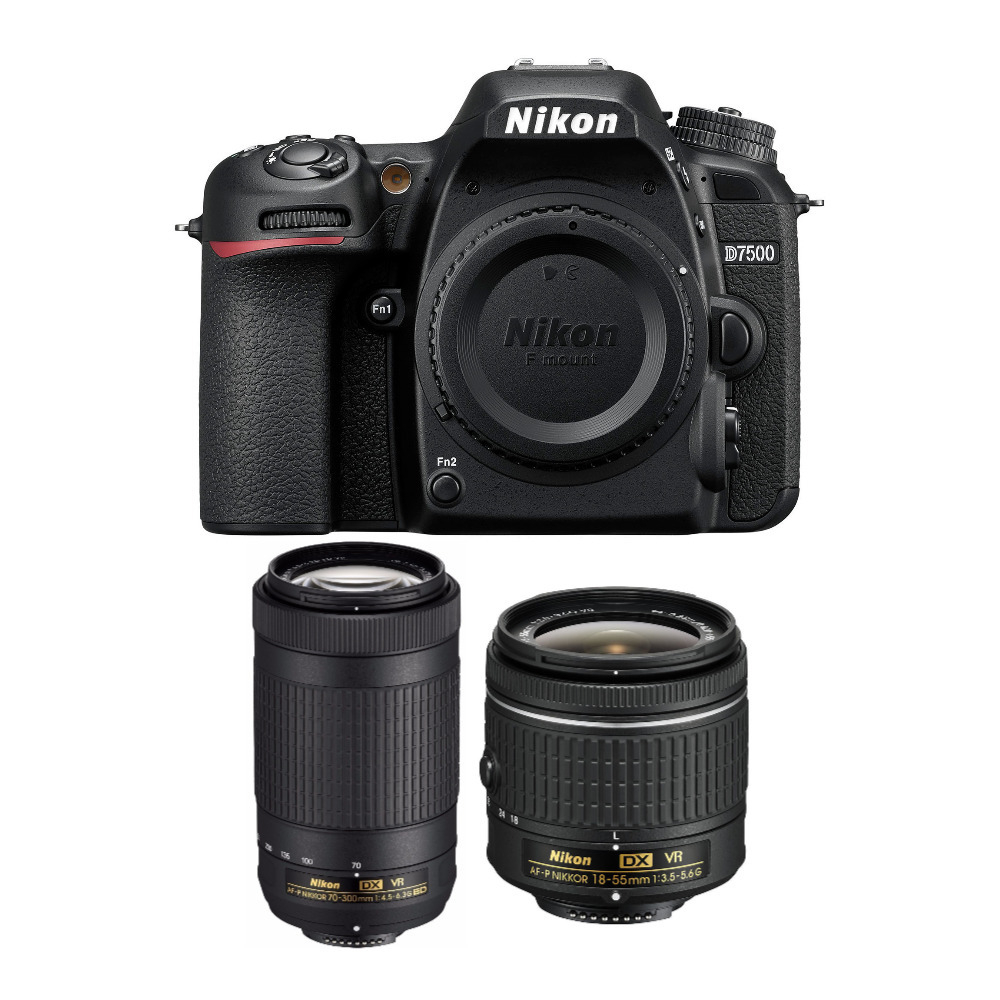 Nikon D7500 DSLR Camera with 18-55mm and 70-300mm VR Lenses Kit (2nd Generation) in Black