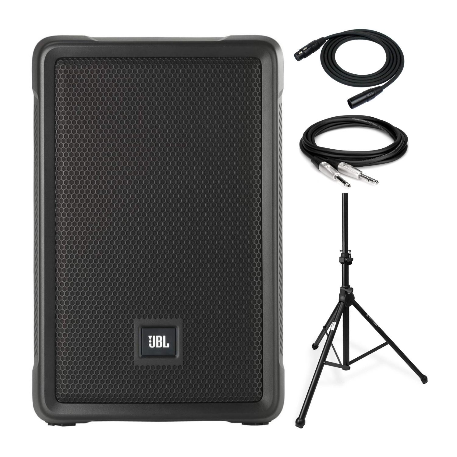 JBL IRX108BT Powered 8-Inch Portable Bluetooth Speaker Bundle with Tripod Speaker Stand, XLR Bundle in Black -  IRX108BT-NA