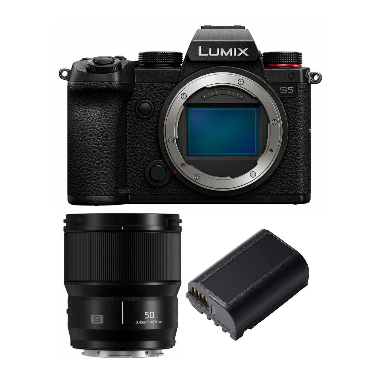 Panasonic LUMIX S5 4K Mirrorless Full-Frame L-Mount Camera (Body Only) with L-Mount Camera Lens Bundle in Black