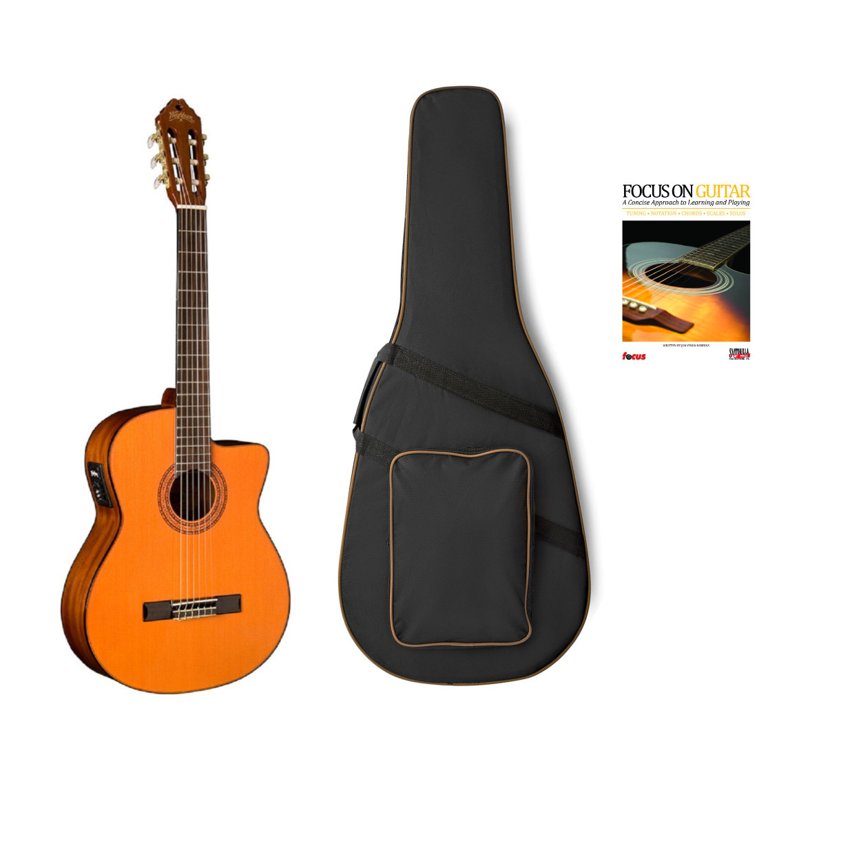 Washburn C5CE Classical Cutaway 6-String Acoustic Guitar Bundle with Backpack Holder and Lesson Book in Natural -  AC5CE-A-UK2