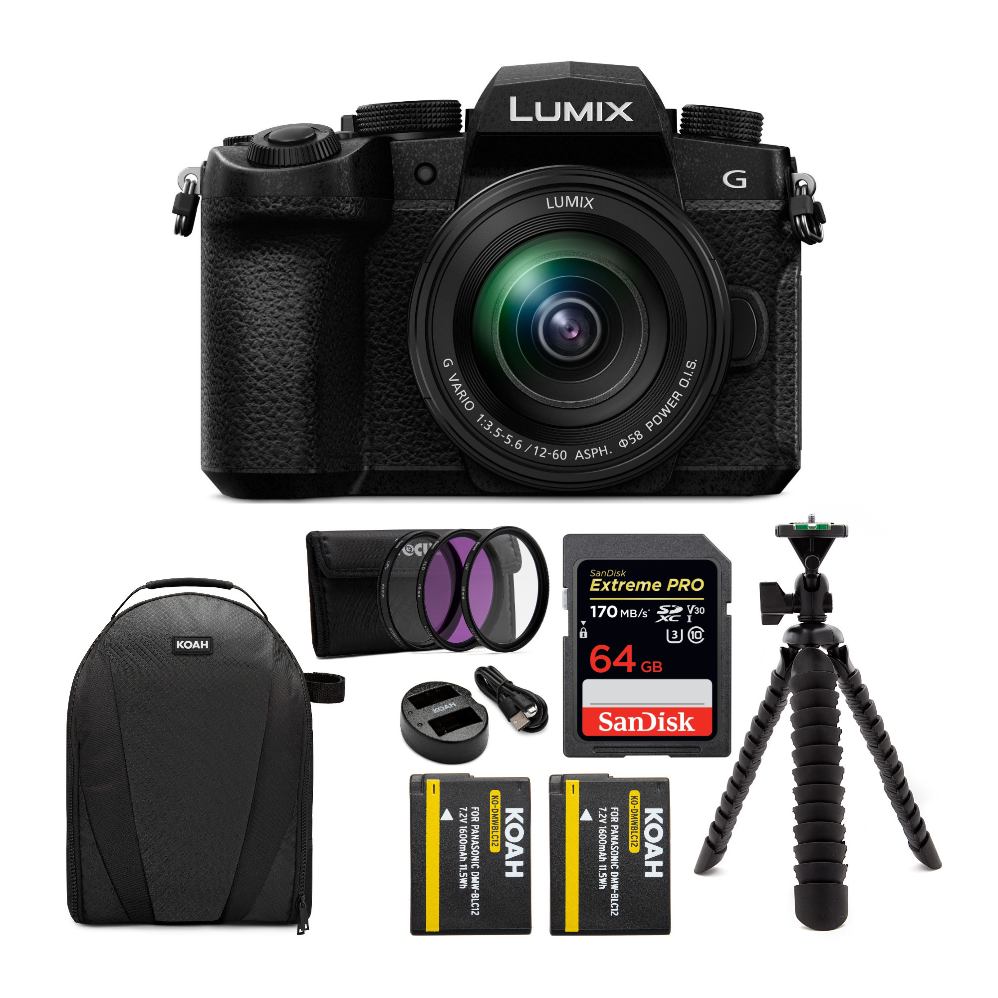 Panasonic LUMIX DC-G95 Mirrorless Digital Camera with 12-60mm Camera Lens and Backpack Bundle in Black