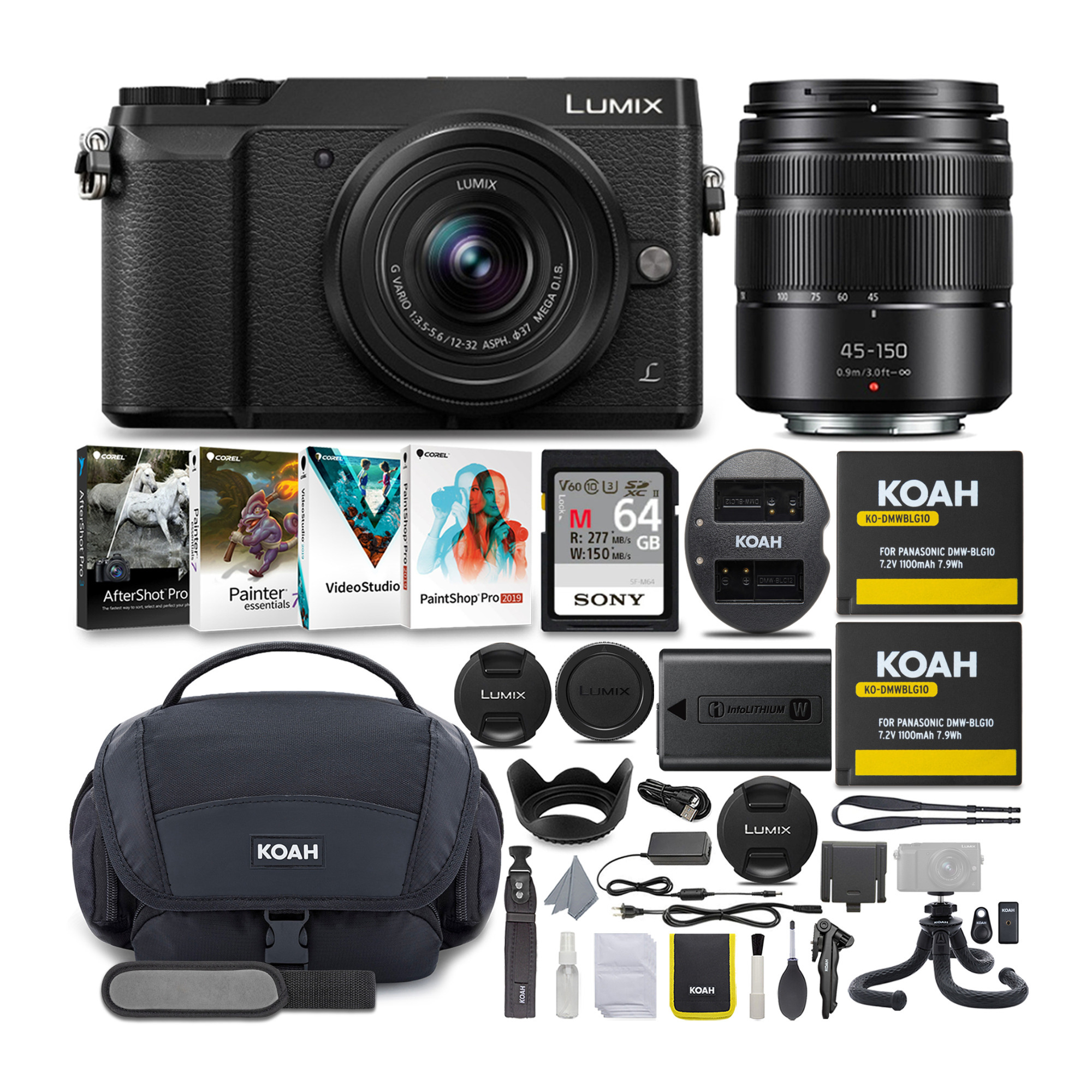 Panasonic LUMIX GX85 Mirrorless Camera with 12-32mm and 45-150mm Lenses Holiday Bundle in Black