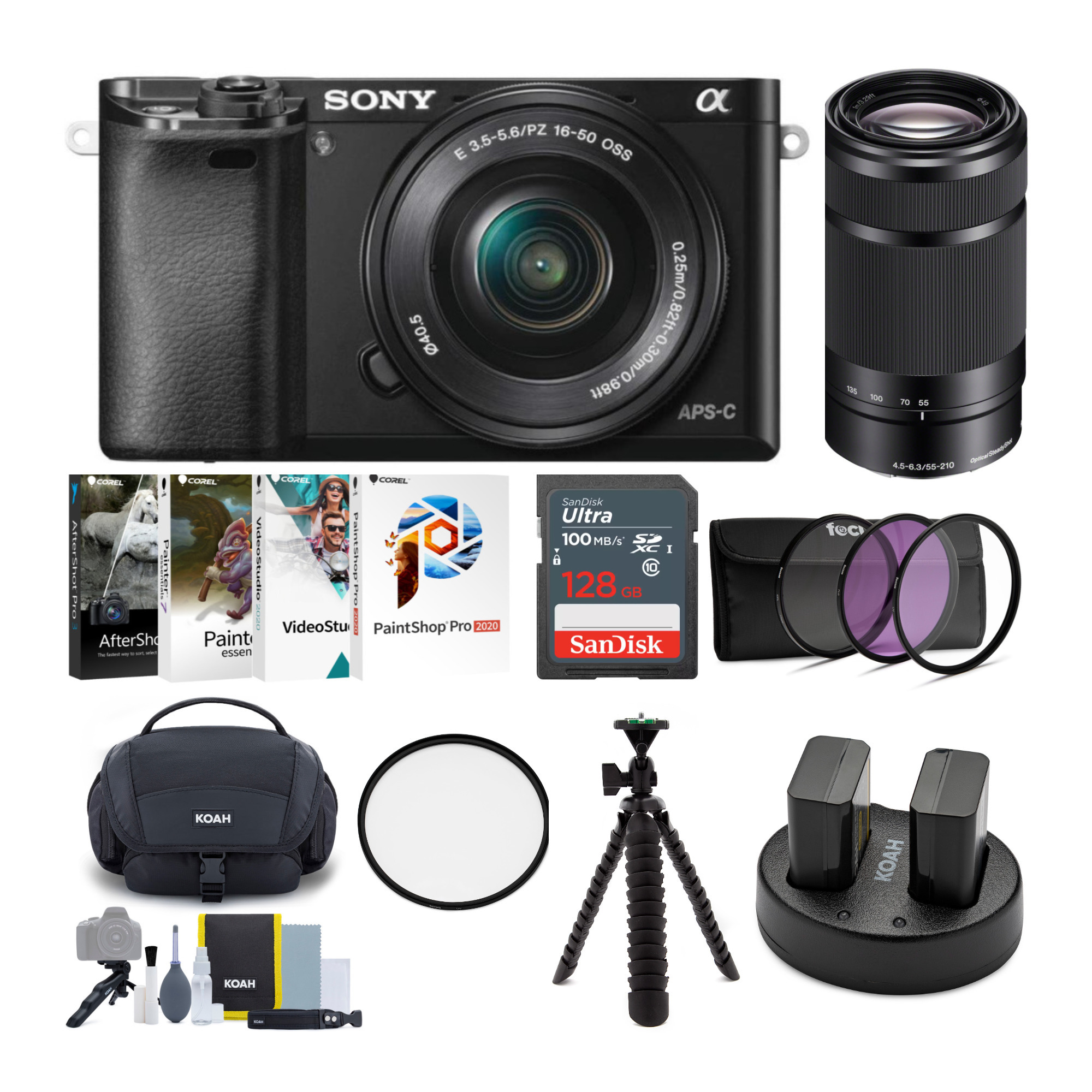 Sony Alpha a6000 Mirrorless Camera Bundle with 16-50mm and 55-210mm Lens, Tripod and Bag in Black
