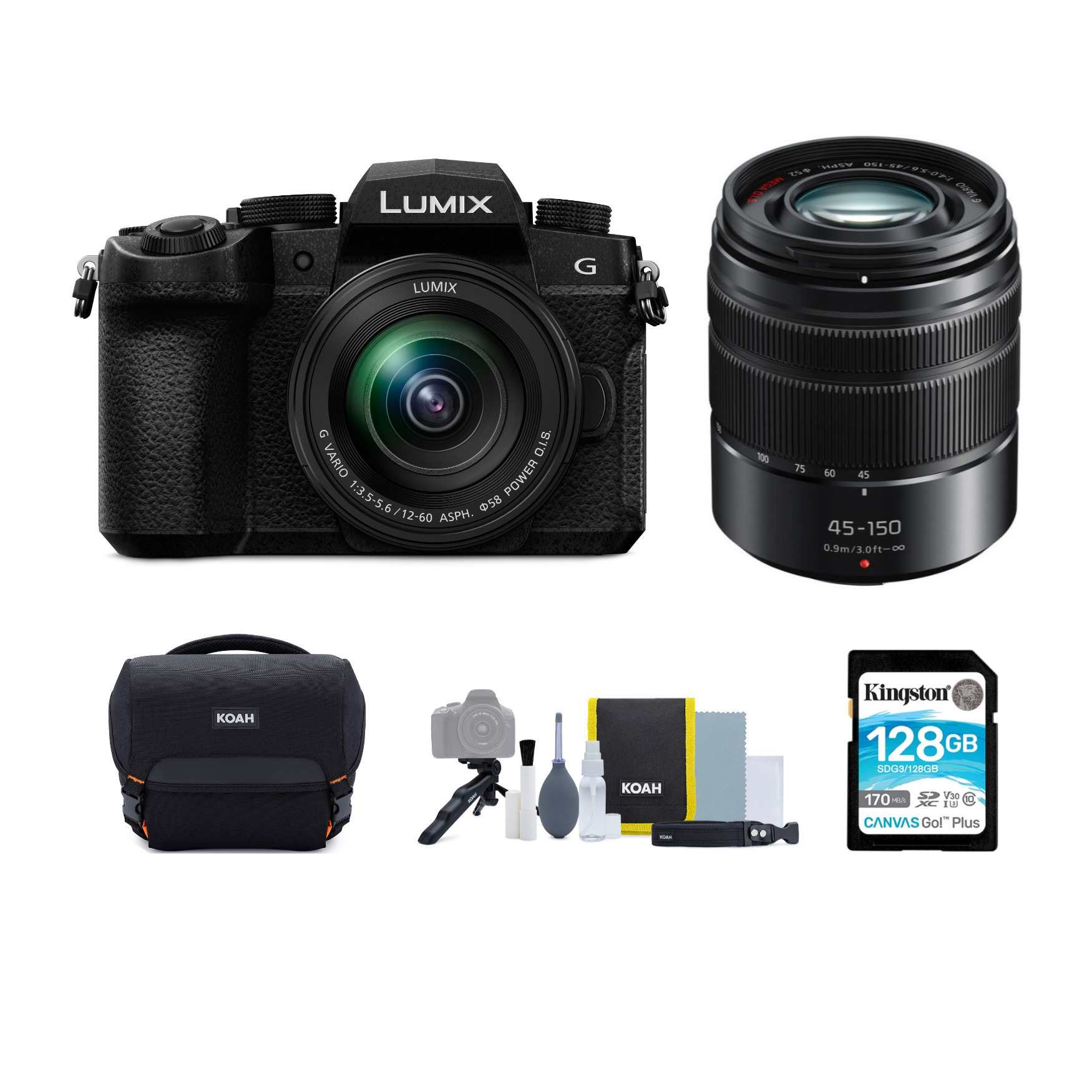 Panasonic Lumix G95 Hybrid Mirrorless Camera with 12-60mm Camera Lens with LUMIX 45-150mm Bundle in Black