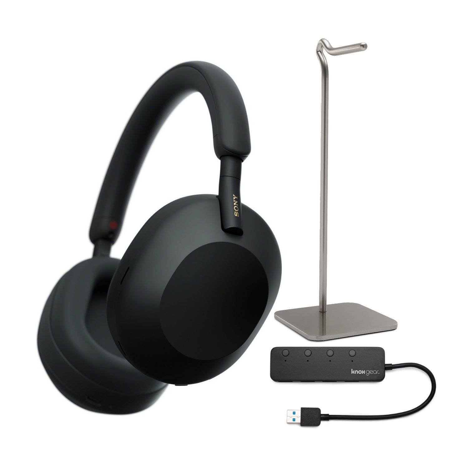Sony WH-1000XM5 Wireless Noise Canceling Over-Ear Headphones (Black) with 4-Port USB 3.0 Hub Bundle