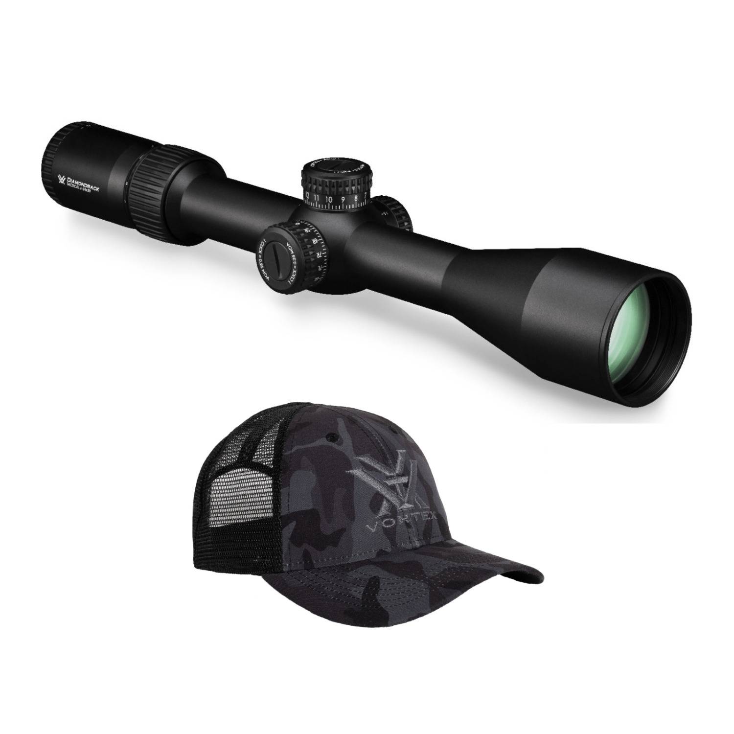 Vortex Diamondback Tactical 6-24x50 Riflescope (EBR-2C MOA Reticle) and Hat