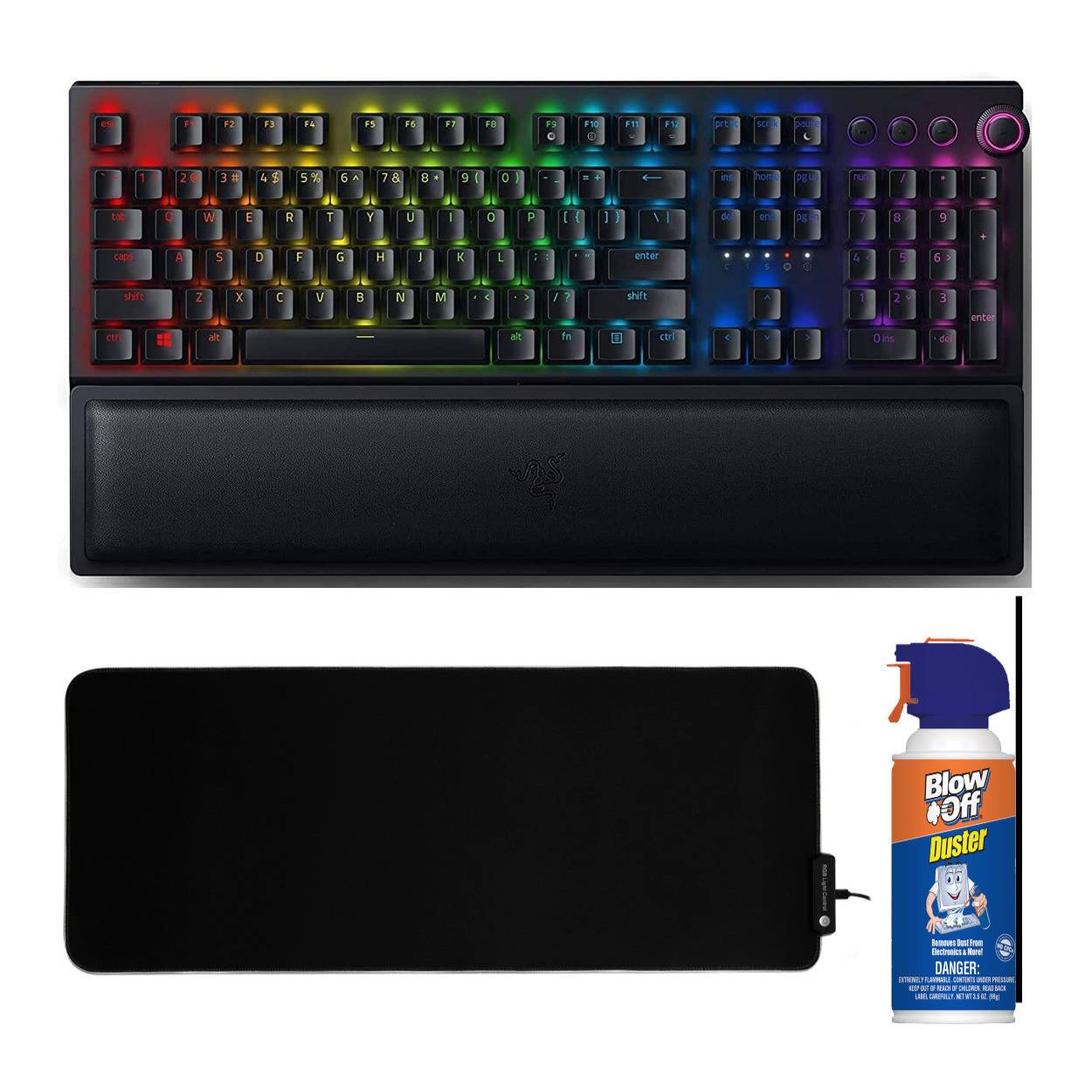 Razer BlackWidow V3 Pro Green Switch Gaming Keyboard with RGB Gaming Mouse Pad, Compressed Air