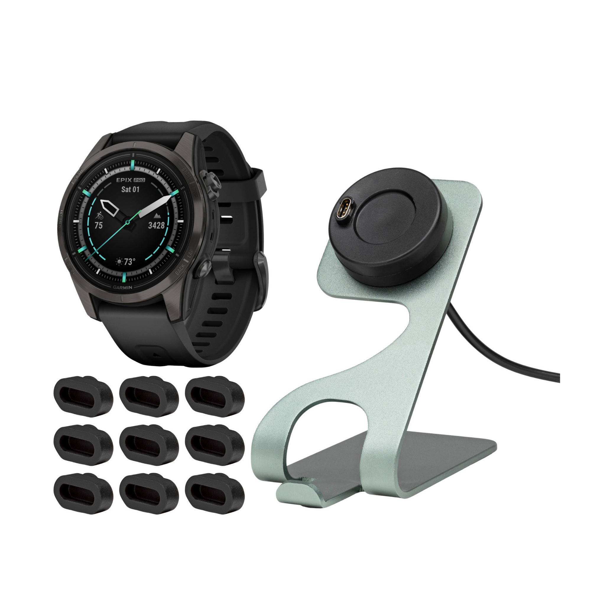 Garmin epix Pro Gen 2 Sapphire Edition Smartwatch (Carbon Gray) with Charging Stand and Port Plugs