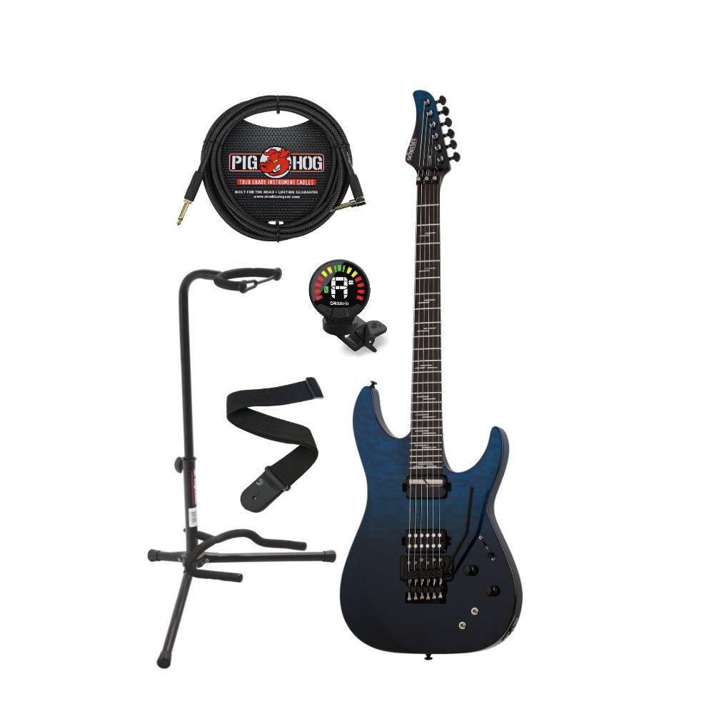 Schecter Reaper-6 FR S Elite 6-String Electric Guitar (Blue) with Stand, Clip-On Tuner, Strap Bundle