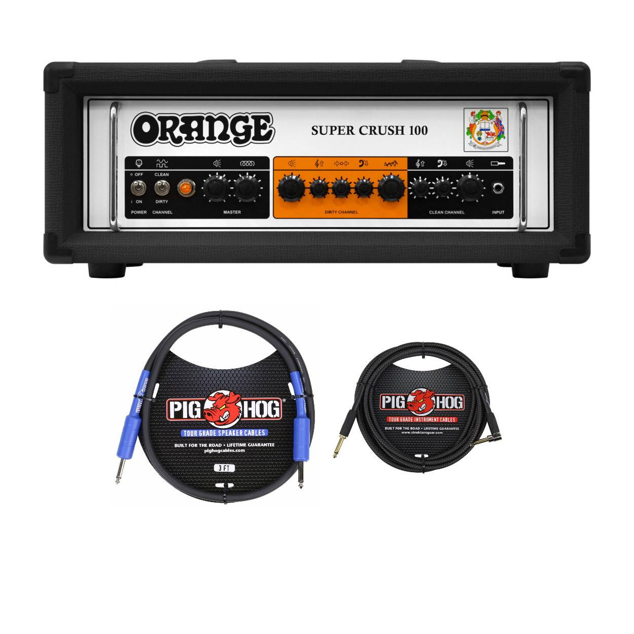 Orange Amps Super Crush 100W Amplifier Head (Black) with 3-Feet Speaker Cable and Guitar Cable