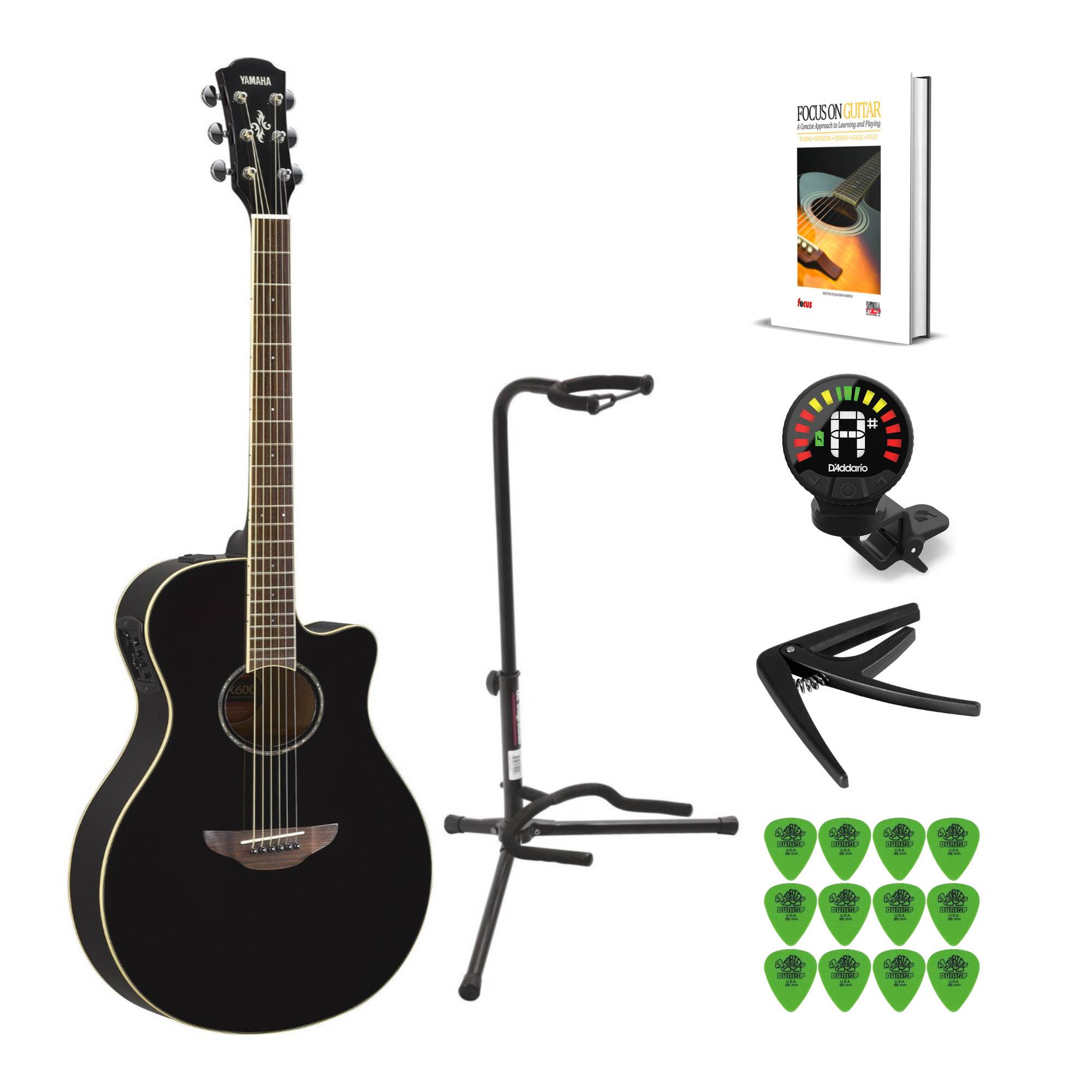Yamaha APX600BL Thinline Acoustic-Electric Guitar (Black) with Accessory Bundle