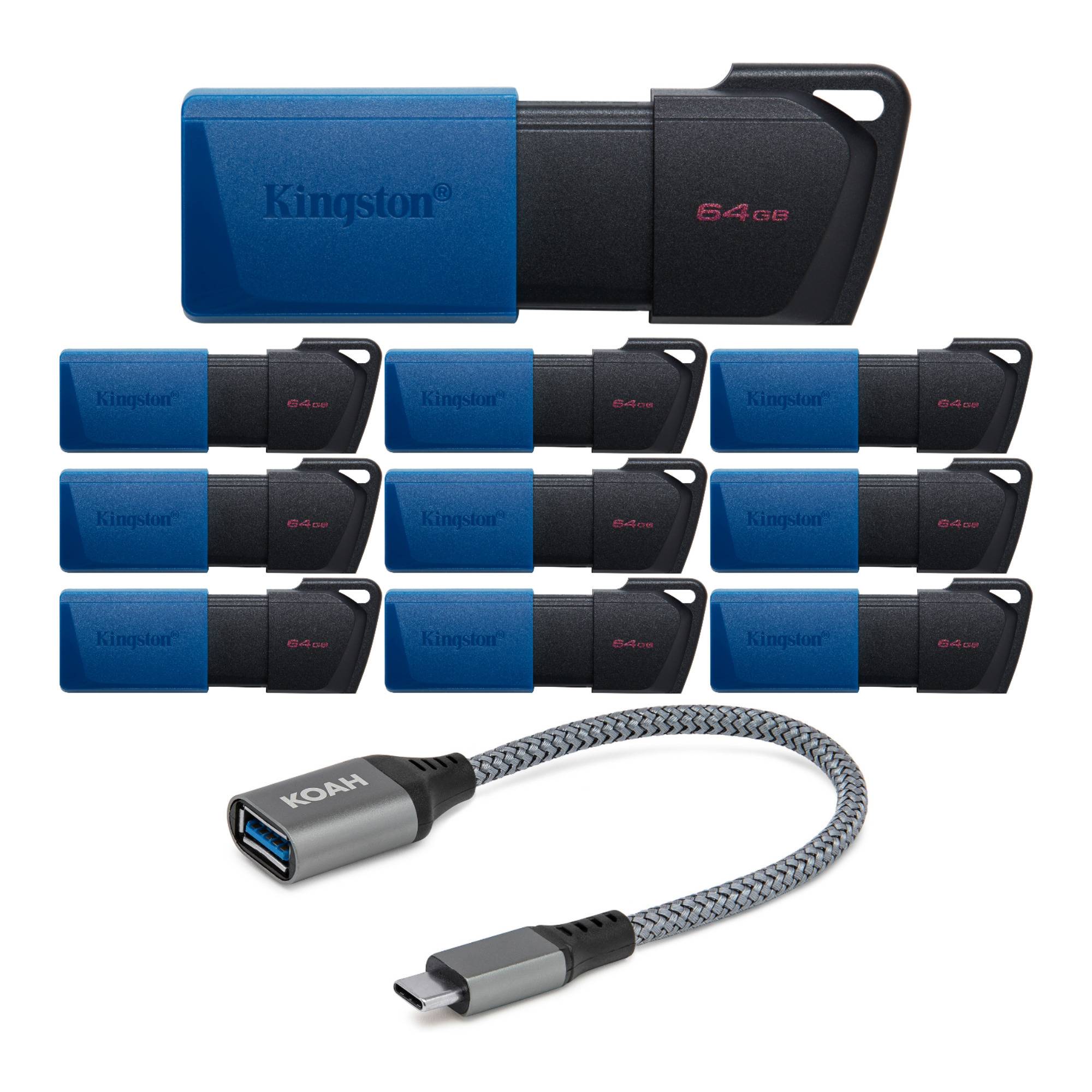 Kingston DataTraveler Exodia M 64GB USB 3.2 Flash Drive (10-Pack) with USB 3.0 to USB-C Adapter