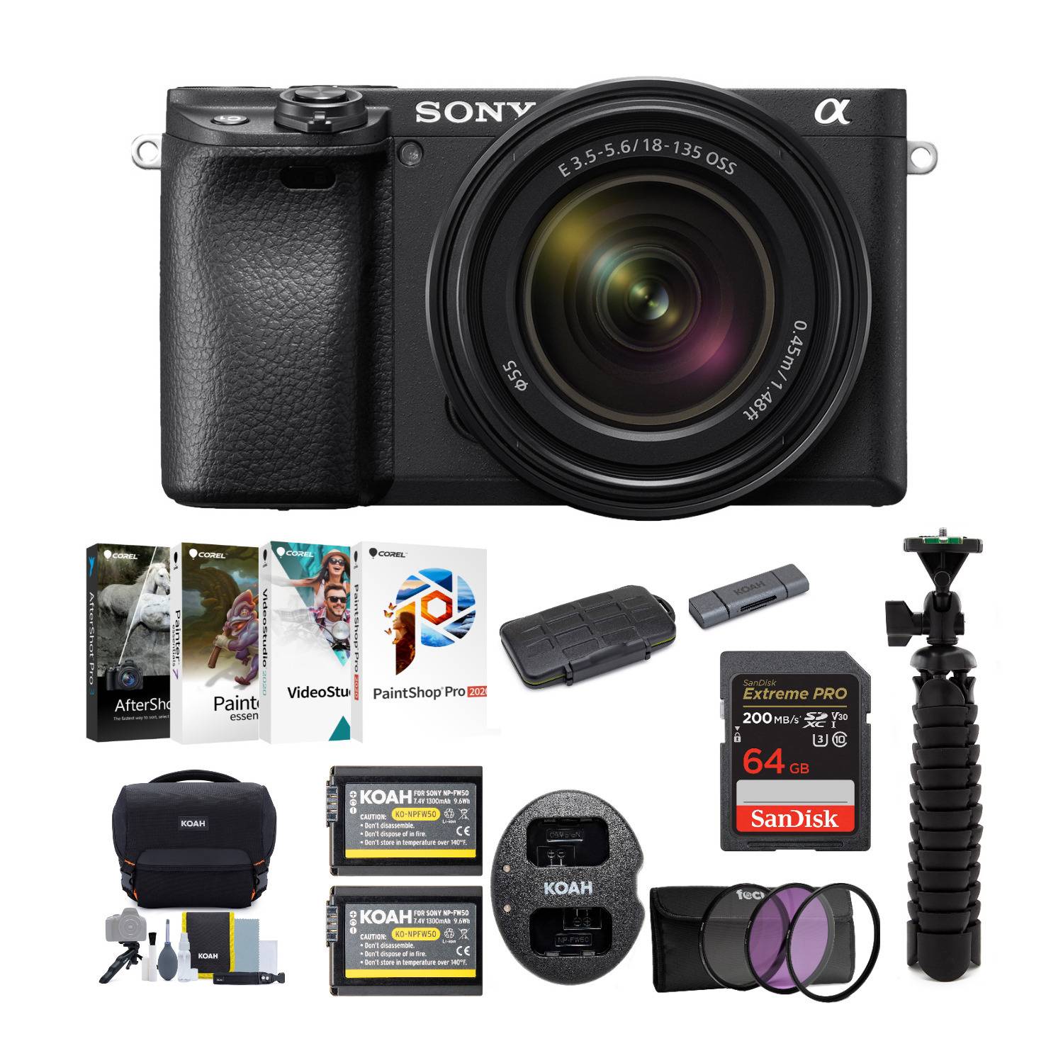 Sony a6400 Mirrorless Digital Camera with 18-135mm Lens and Corel Software Bundle