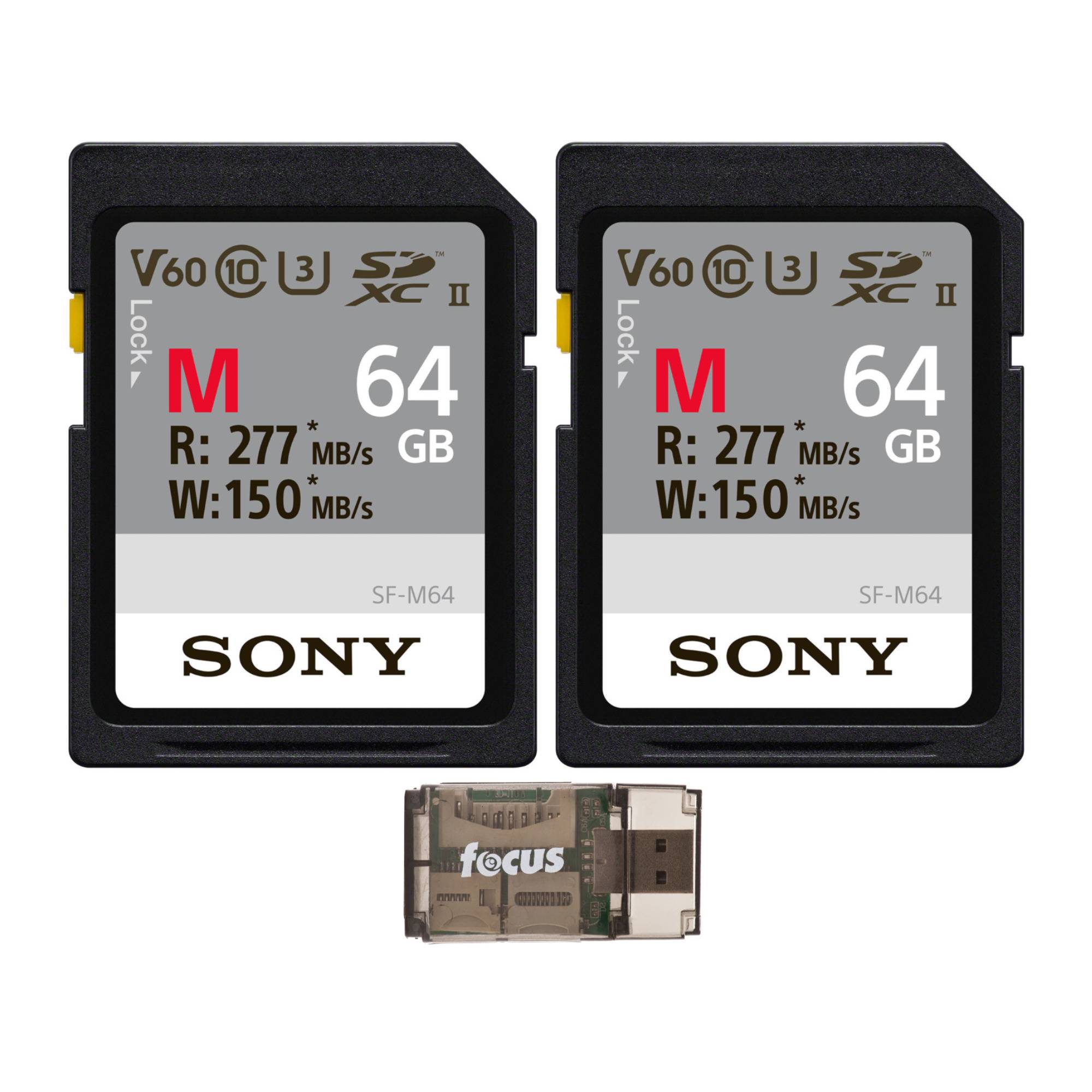 Sony 64GB V60 UHS-II M-Series Memory Card (2-Pack) with Focus USB 2.0 Card Reader
