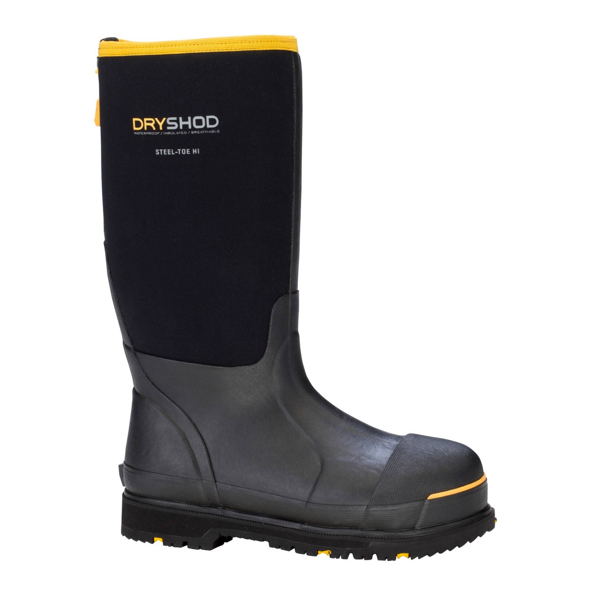 DryShod Steel-Toe Protective Work Boots (Size 13, Hi Cut, Black/Yellow)