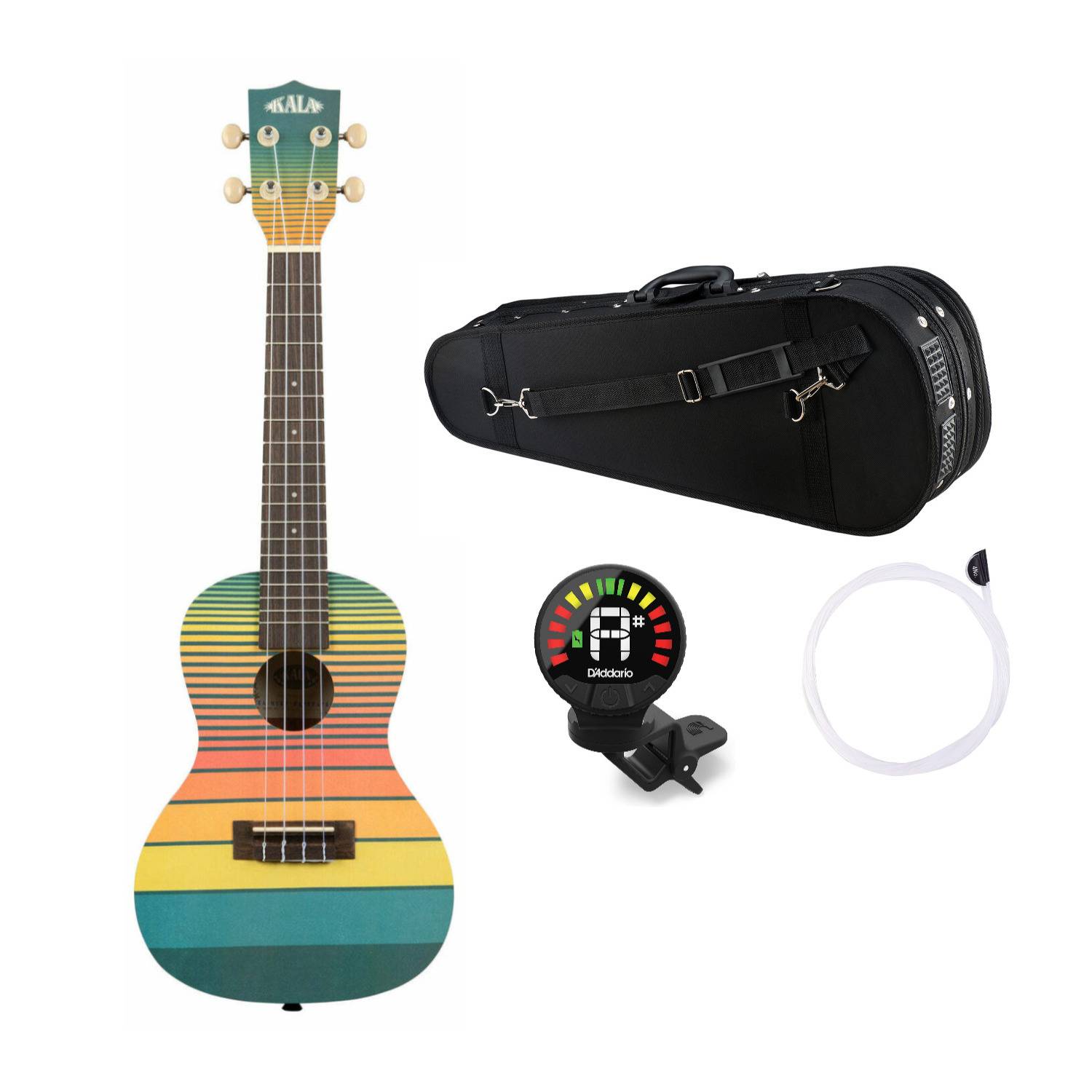 Kala Dawn Patrol Surfboard Ukulele with Hard Case, Clip On Tuner and Strings