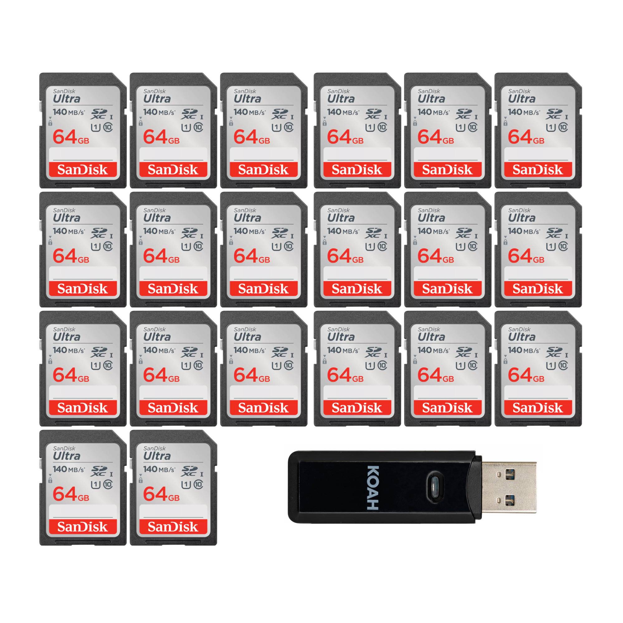 SanDisk 64GB Ultra 140 MB/s UHS-I SDXC Memory Card (20-pack) with 2-in-1 USB 3.0 Memory Card Reader