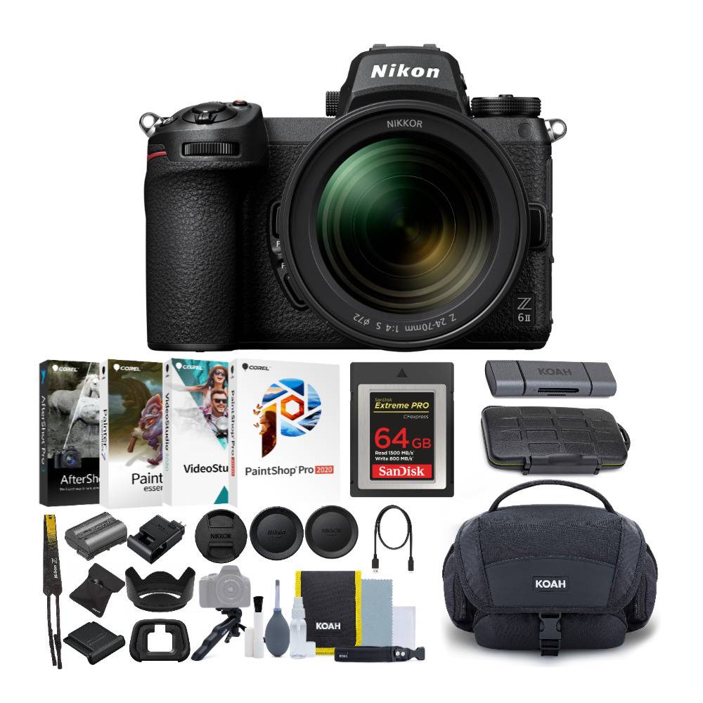 Nikon Z6II Mirrorless with 24-70mm Lens, 64GB CFexpress Card, Shoulder Bag, Software  Bundle