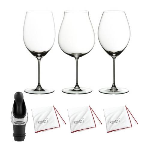 Riedel 3-Piece Veritas Red Wine Tasting Set, Wine Pourer with Stopper and Microfiber Polishing Cloth