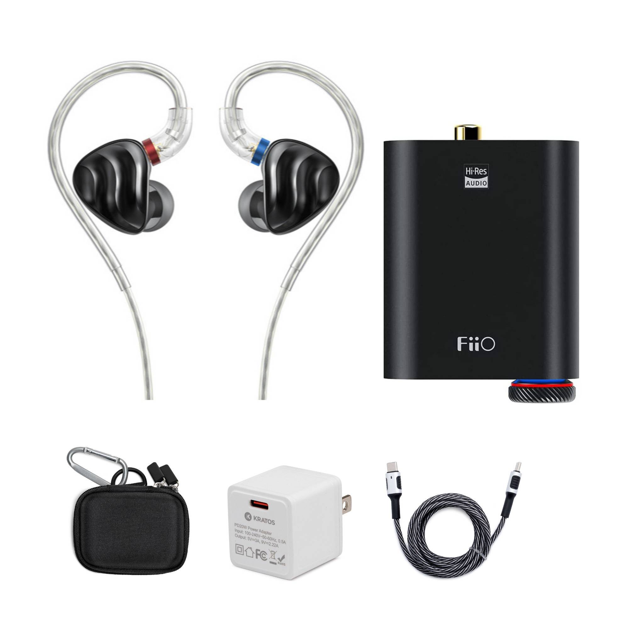 FiiO Dynamic Driver Hybrid Wired Earphones with Headphone Amplifier, Power Adapter and Cable Bundle