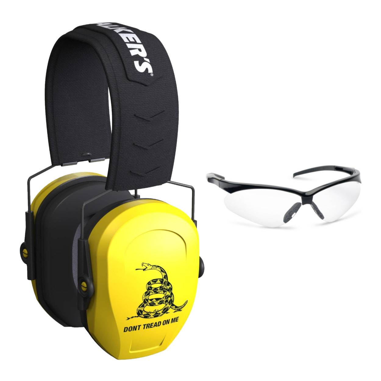 Walker's Razor Slim Passive Safety Ear Muffs (Yellow, Don't Tread On Me) with Shooting Glasses