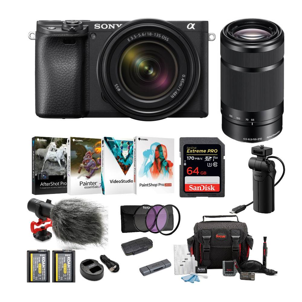 Sony Alpha a6400 Mirrorless Digital Camera with 18-135mm and 55-210mm Lens Bundle
