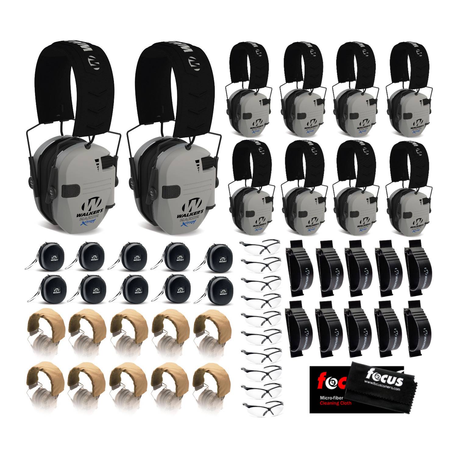 Walker's Razor X-TRM Digital Ear Muffs (Gray) Travel Bundle (10-Pack)