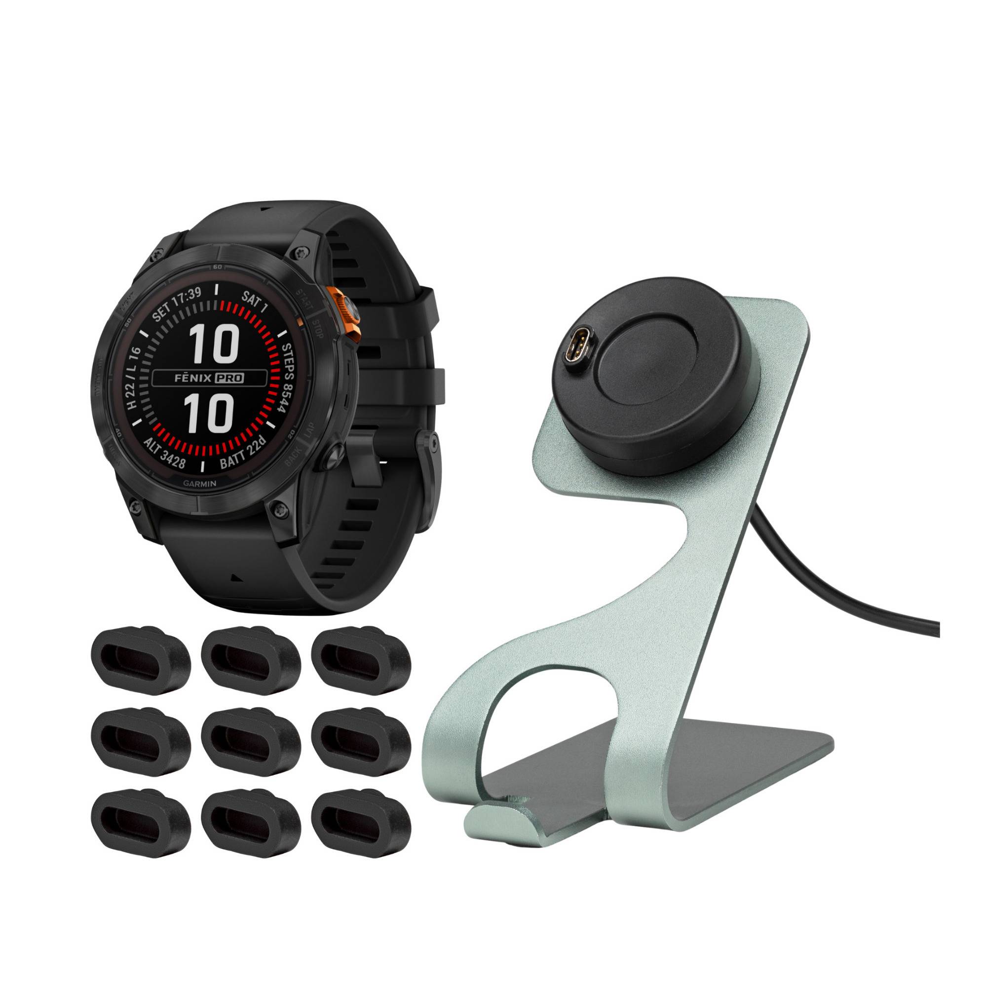 Garmin fenix 7 Pro Solar Multisport GPS Smartwatch (Silver) with Charging Stand and Port Plugs