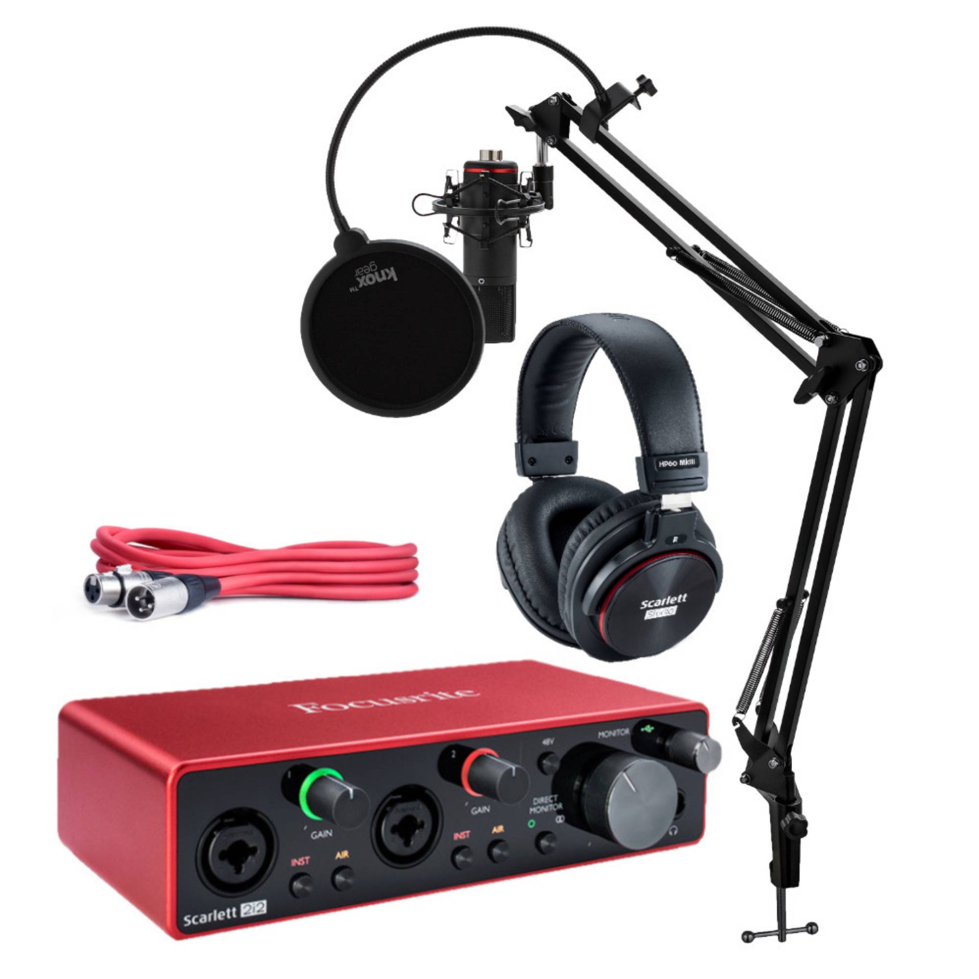 Focusrite Scarlett 2i2 Studio 3rd Gen 2x2 Audio Interface with Pro Tools, Stand, Mount, & Pop Filter