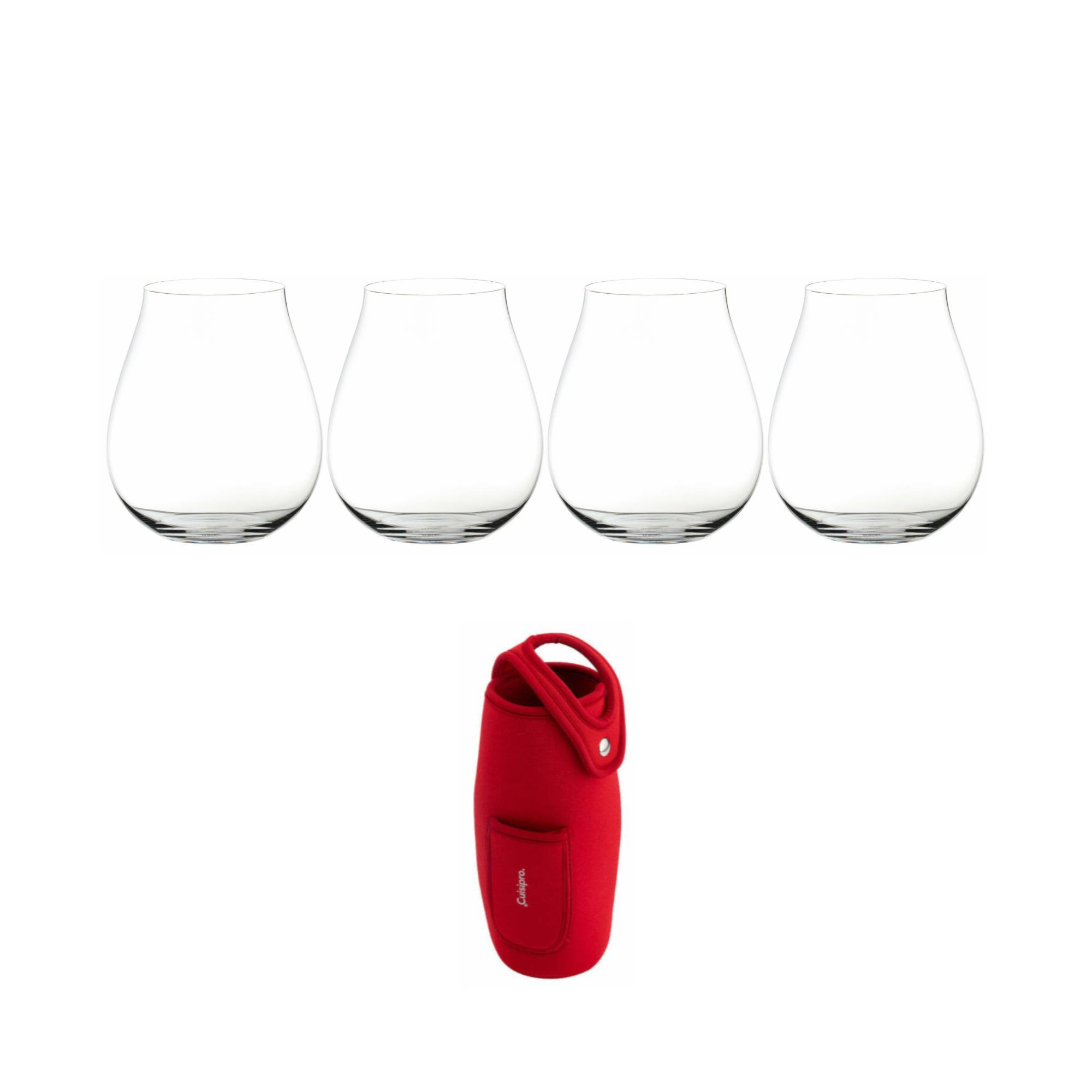 Riedel Gin Tumbler Set (4-pack) Bundle with Drink Grip Wine Bottle Holder (Red)