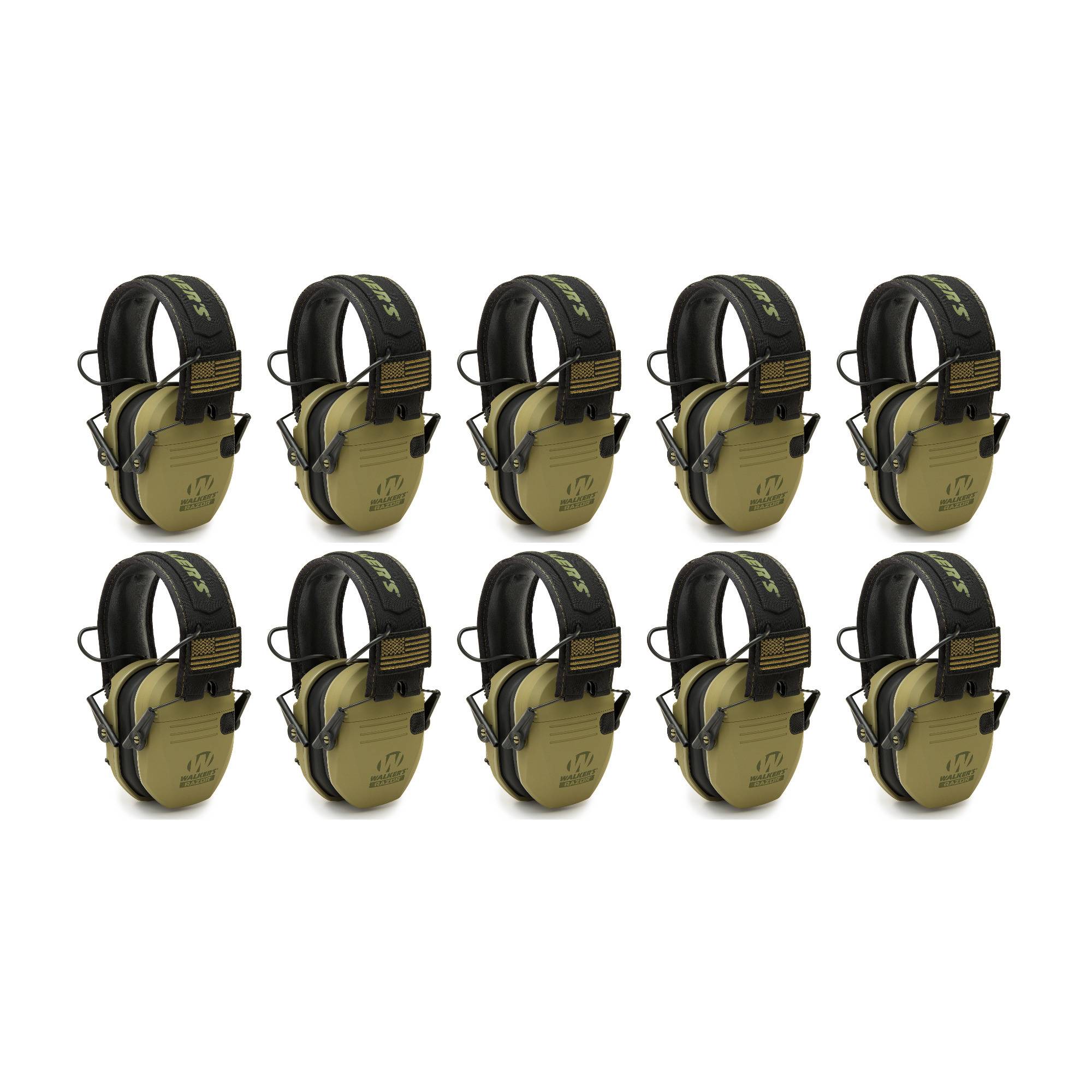 Walker's Razor Slim Ultra Low Profile Compact Design Adjustable Earmuffs (Green) 10-Pack