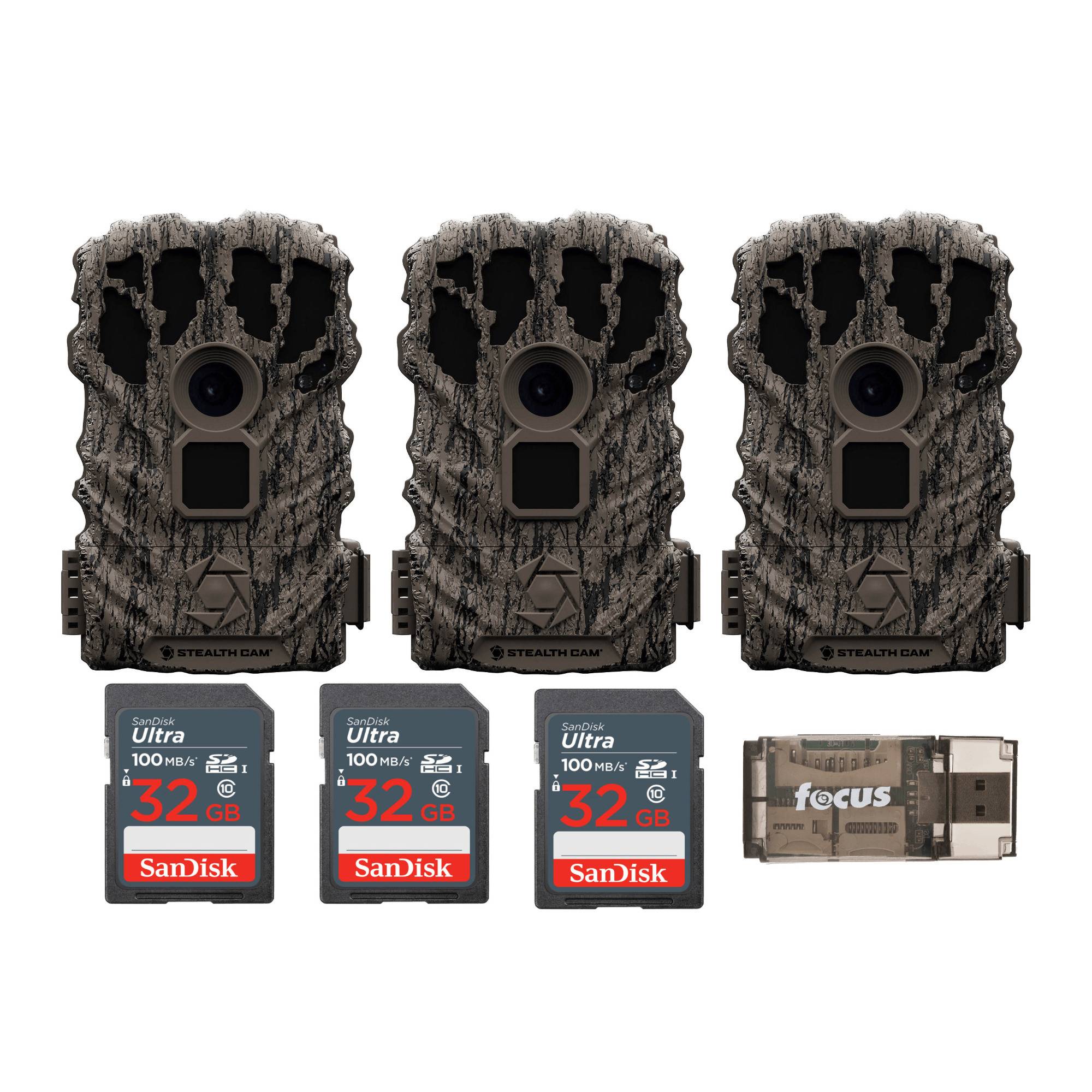 Stealth Cam Browtine 14MP Trail Camera with 32GB Memory Card (3-Pack) and Card Reader (3-Pack)
