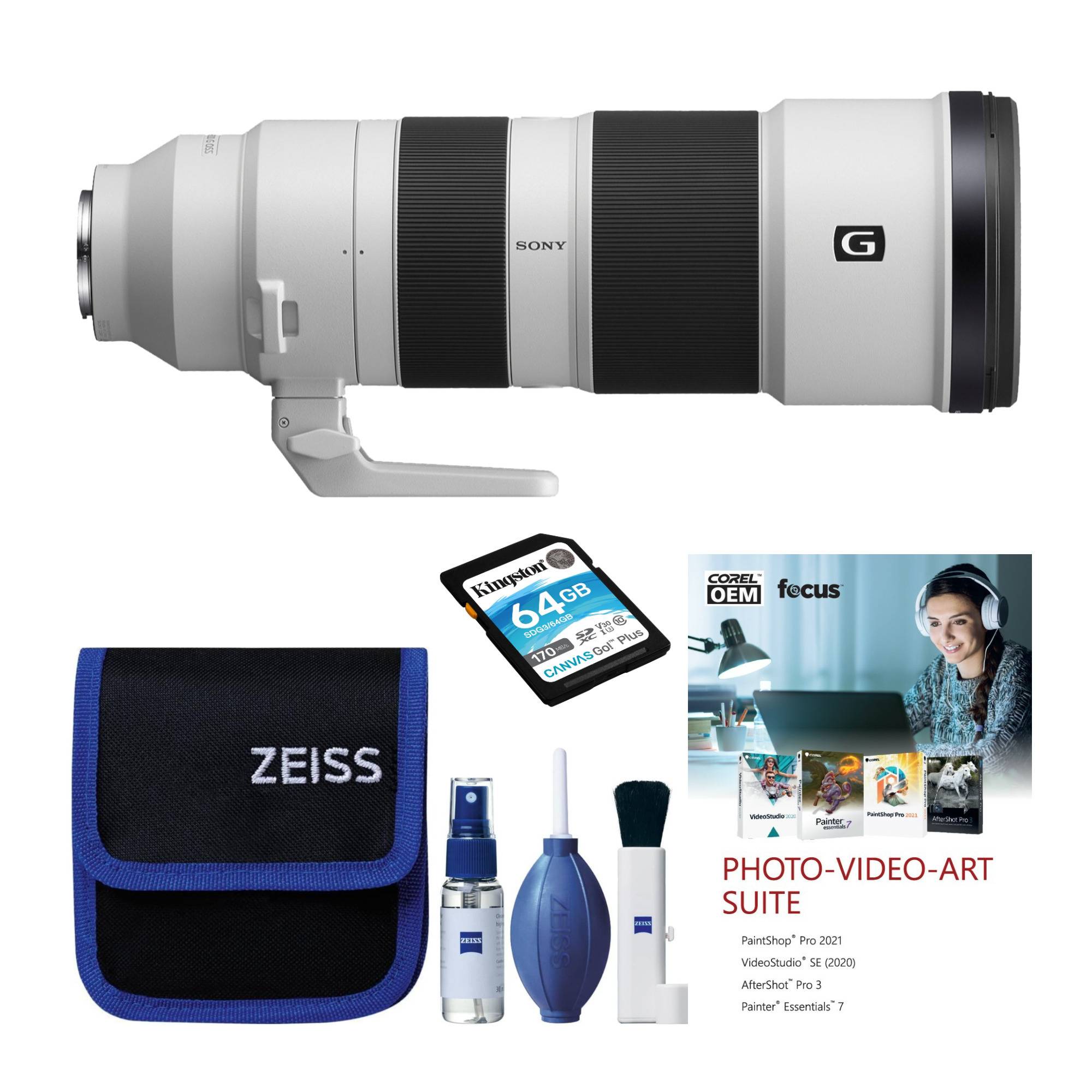 Sony FE 200-600mm f/5.6-6.3 G OSS Super Telephoto Zoom Lens with Corel Suite, Card and Cleaning Kit