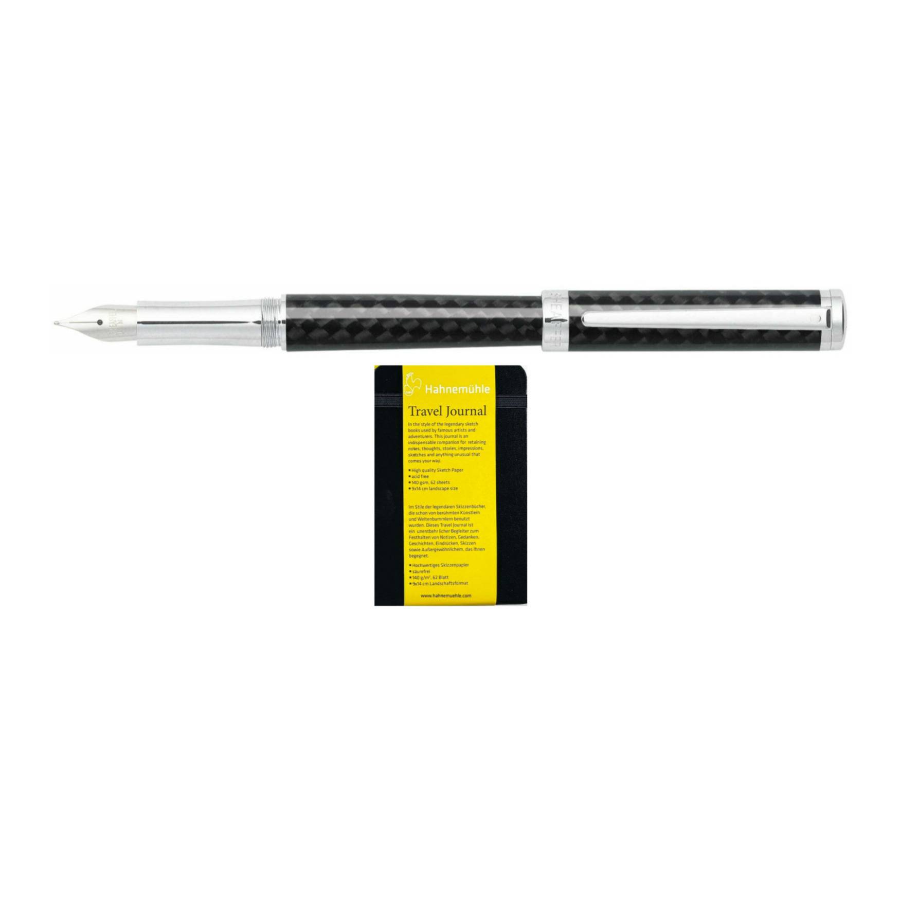 Sheaffer Intensity Carbon Fiber Fountain Pen (Chrome-Plated Trim, Broad Nib) Bundle with Journal