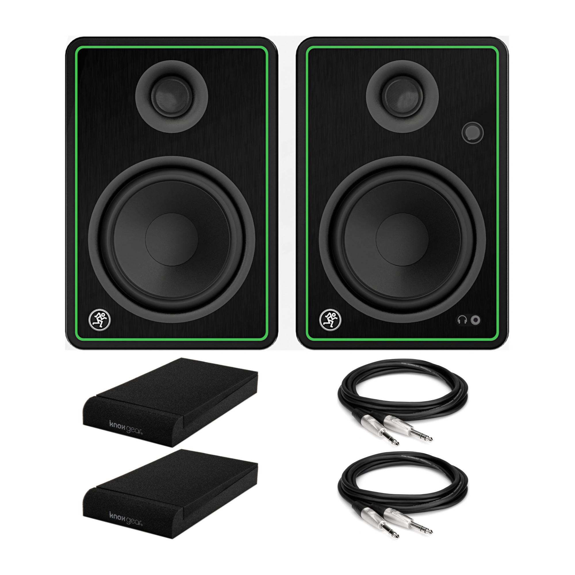Mackie CR5-XBT 5-Inch Multimedia Monitors (Pair) Bundle with Isolation Pads & 1/4 to 1/4" Cables