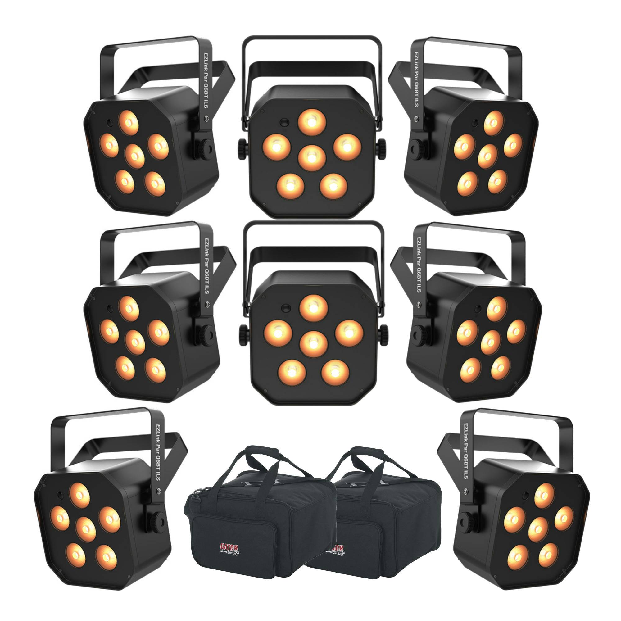 Chauvet DJ EZLink Par Q6BT ILS Quad-Color (RGBA) LED Light (8 Pack with 2 Bags)