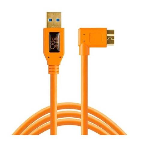 Tether Tools USB 3.0 Type-A Male to Micro-USB Right-Angle Male Cable (15-feet, Orange)