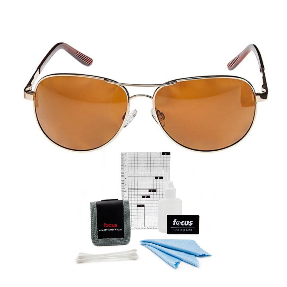 Suncloud Aviator Sunglass: Gold /Brown Polarized Polycarbonate w/ Cleaning Kit