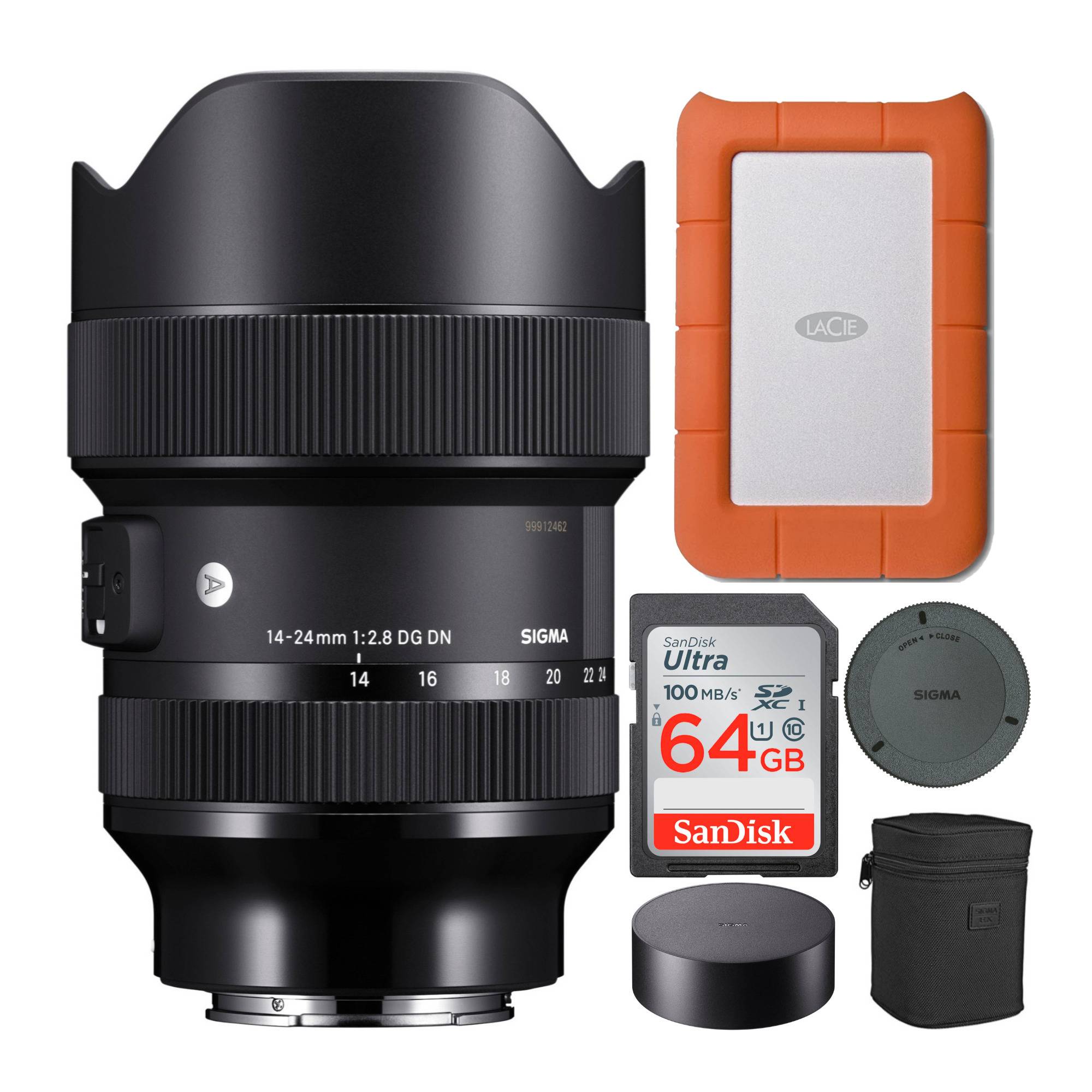 Sigma 14-24mm f/2.8 DG DN Art Lens for Sony E-Mount with 1TB Hard Drive and 64GB SD Card Bundle
