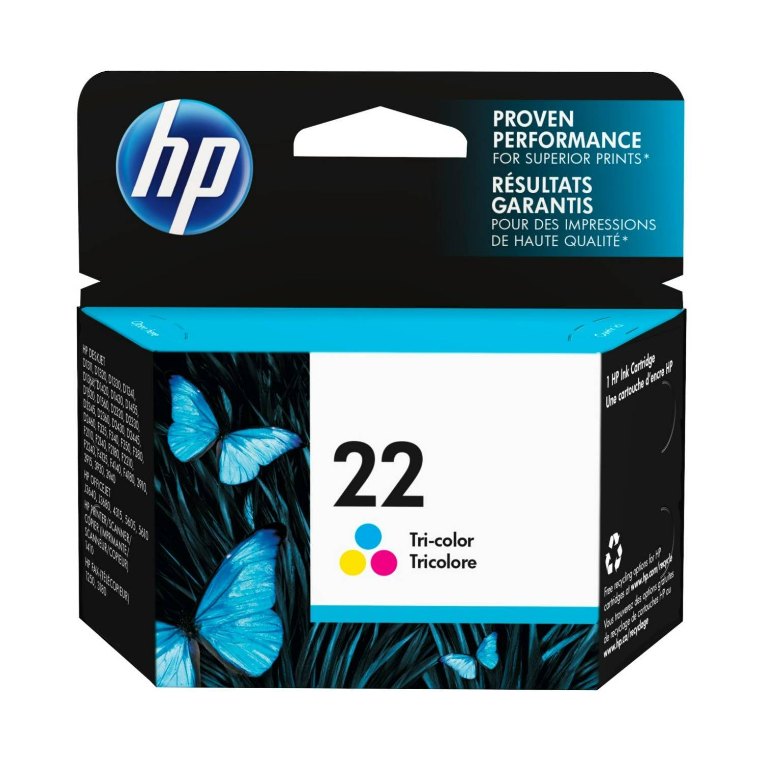 HP 22 Dye-Based Tri Color Easy-to-Use Original Recycled Inkjet Ink Cartridge (165 Pages)