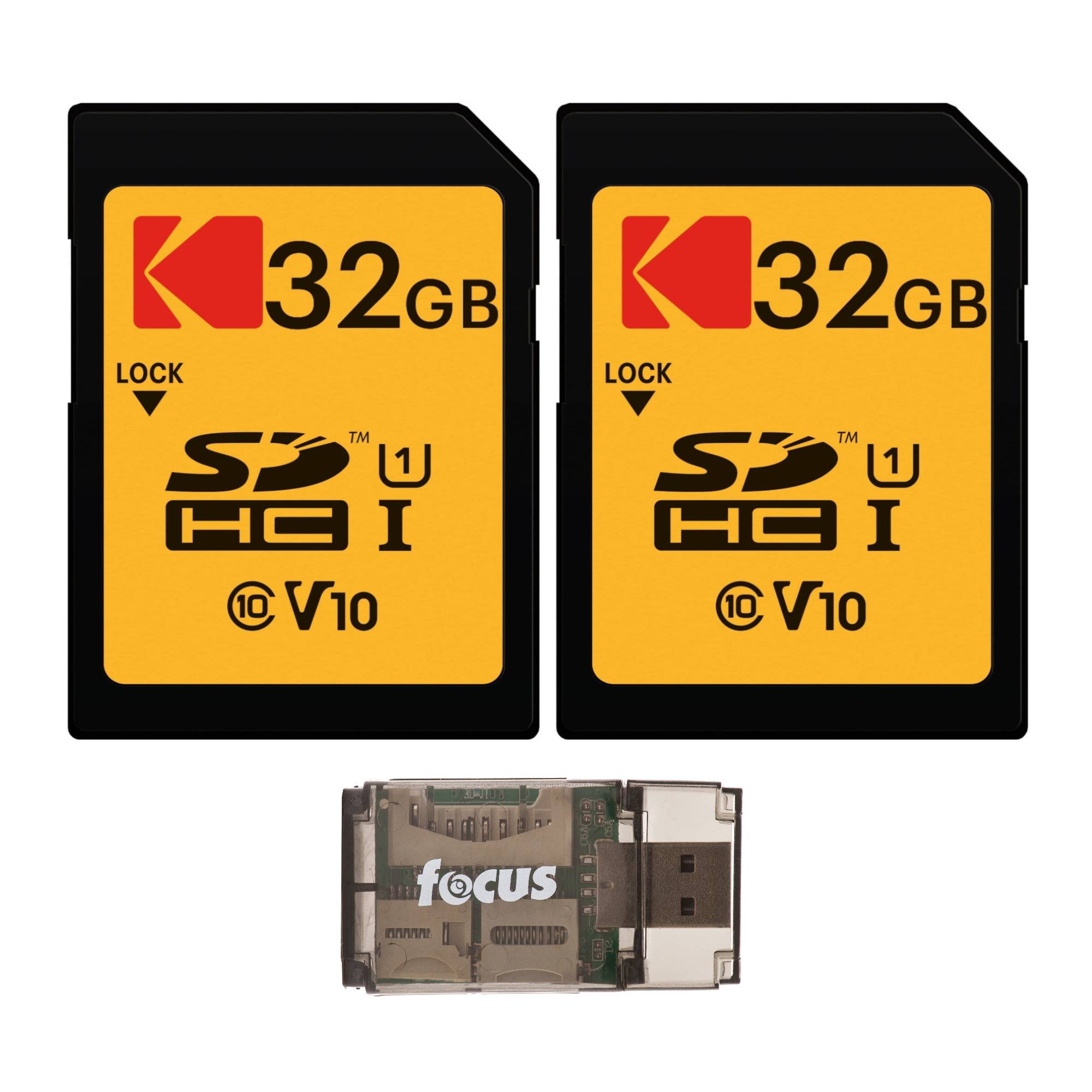 Kodak 32GB Class 10 UHS-I SDHC Memory Card (2 Pack) with Focus All-In-One High Speed USB Card Reader