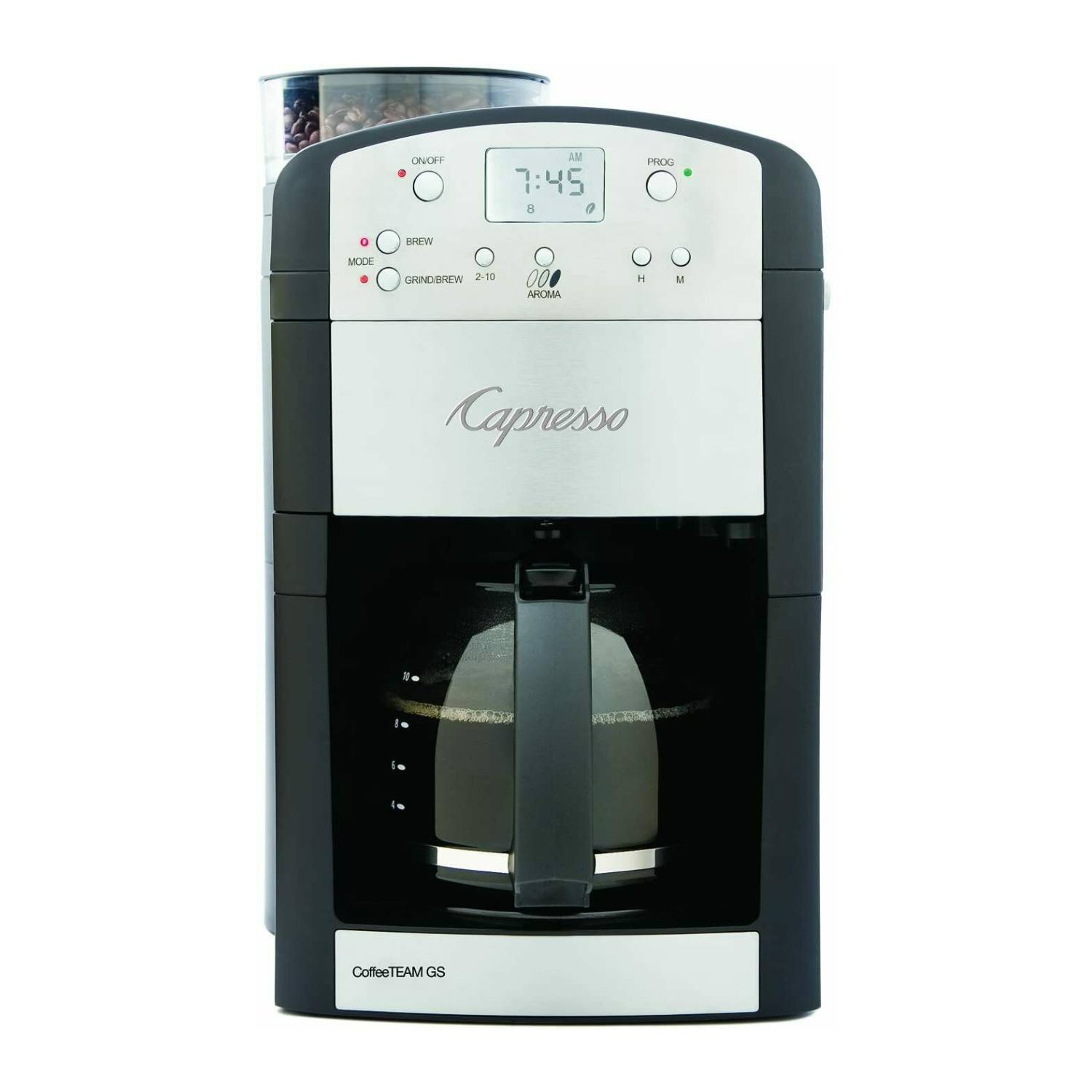 Capresso 464.05 CoffeeTeam GS 10-Cup Digital Coffee Maker with Conical Burr Grinder