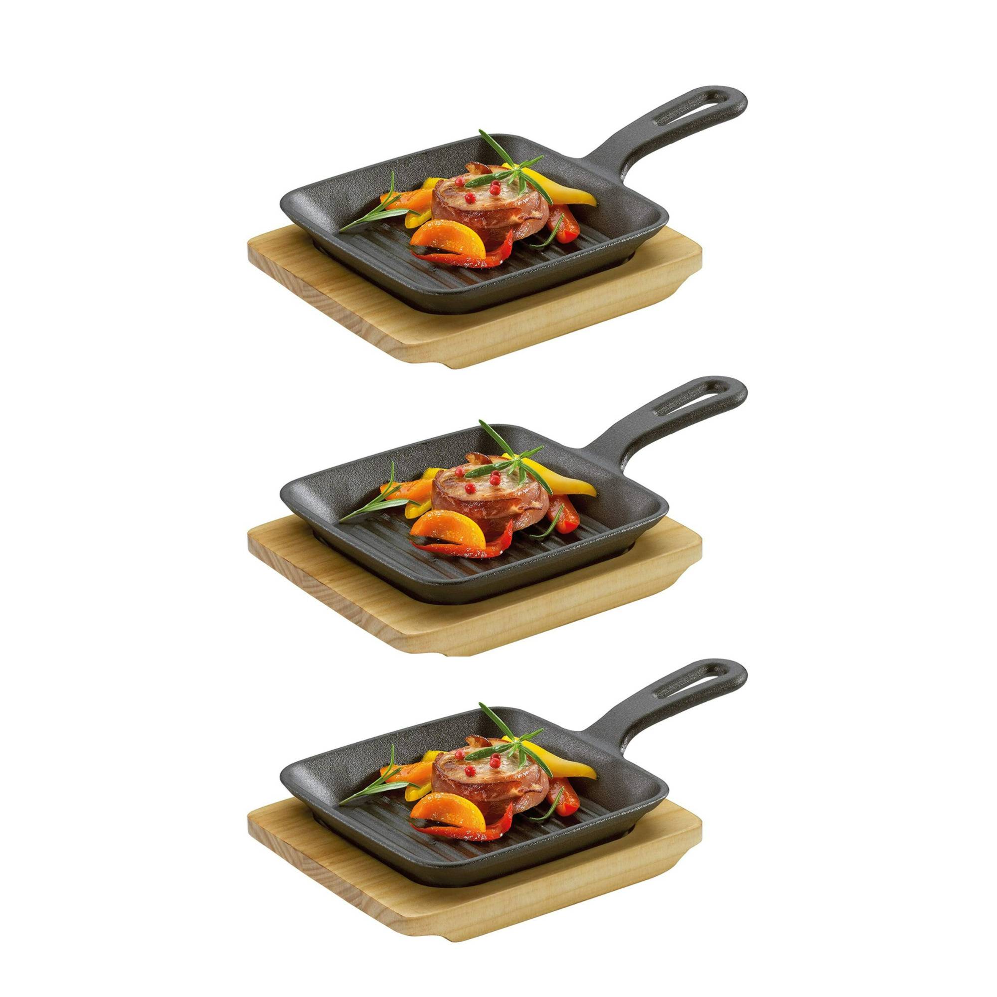 Kuechenprofi BBQ Grill / Serving Pan with Wooden Board (3 pack)