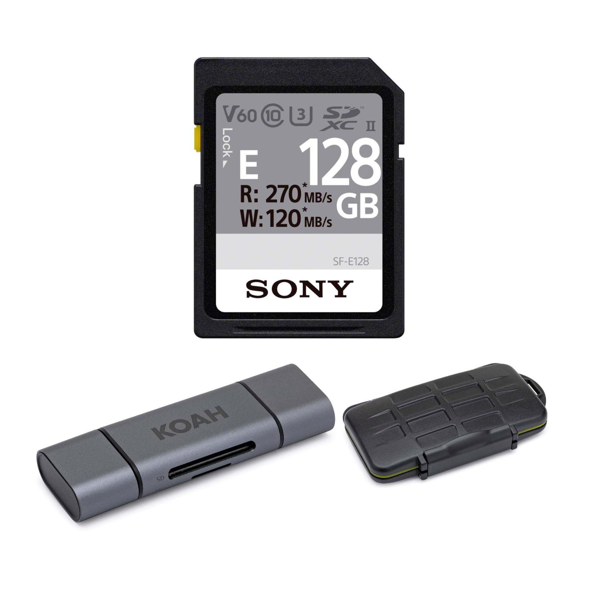 Sony 128GB E-Series High Speed SD Card Bundle with Storage Case, and Card Reader