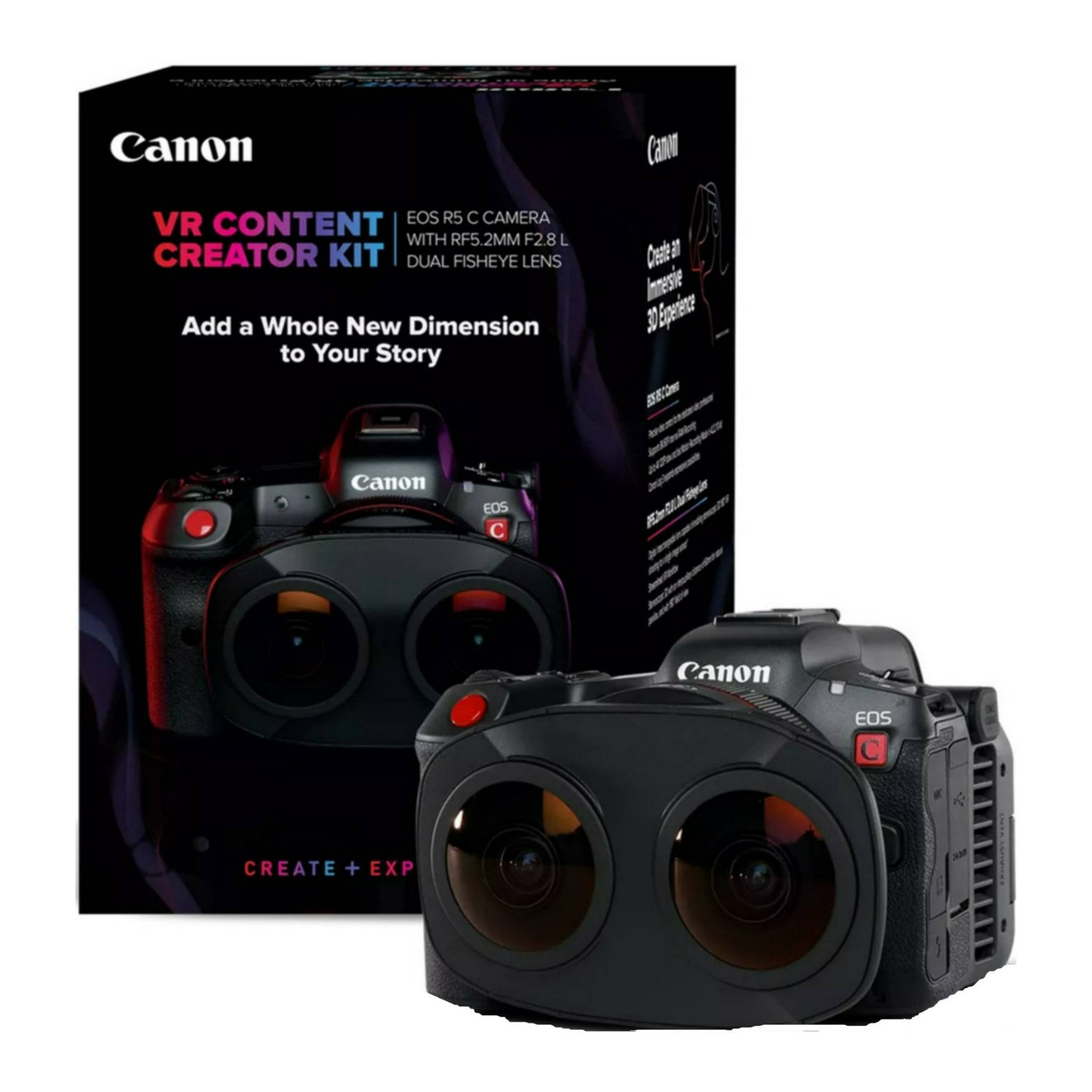 Canon EOS R5 C VR Creator Kit with RF 5.2mm f/2.8 Dual Fisheye Lens for 180 Degree VR Shooting