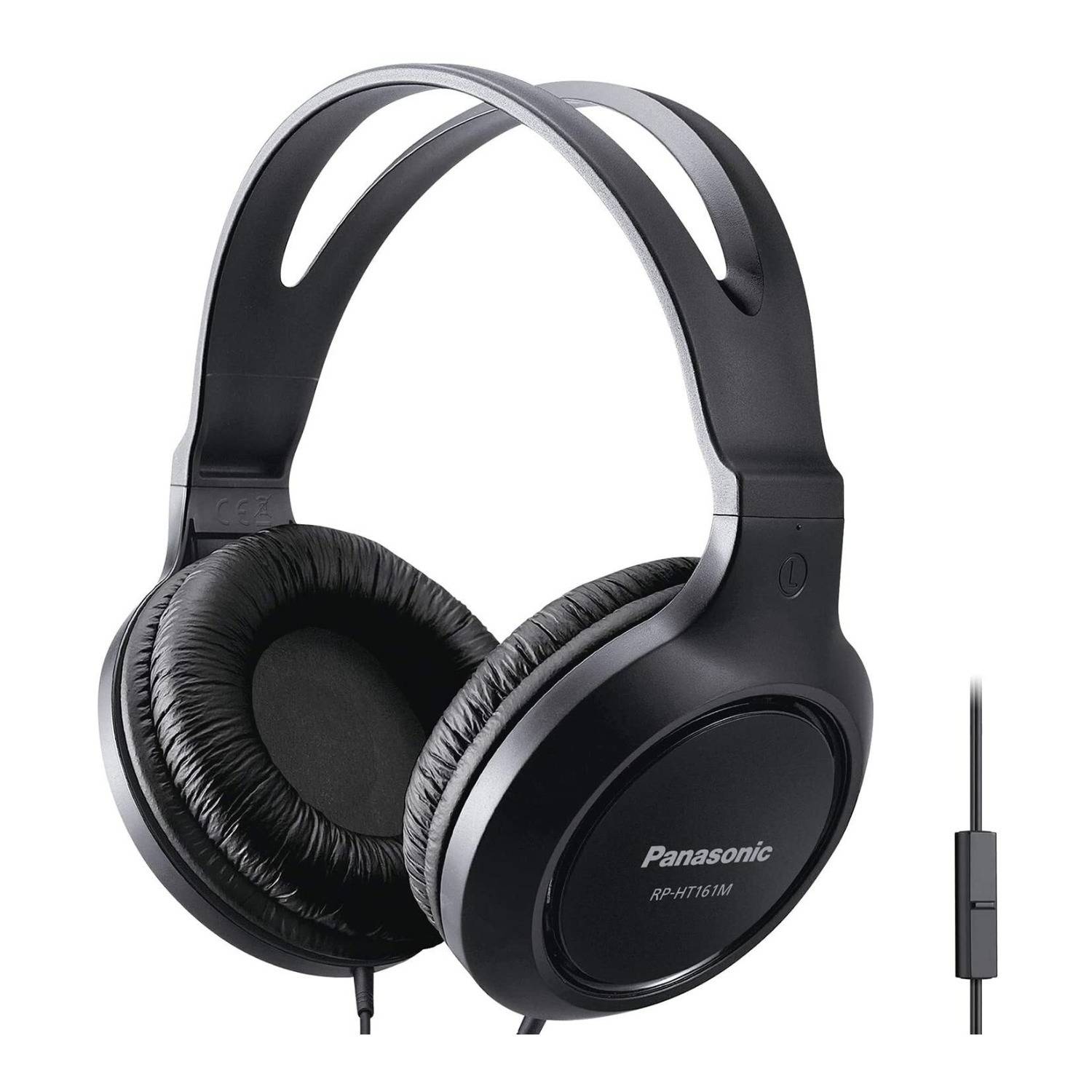 Panasonic RP-HT161M Full-Sized Lightweight Over-The-Ear Headphones with Mic and Long Cord (Black)