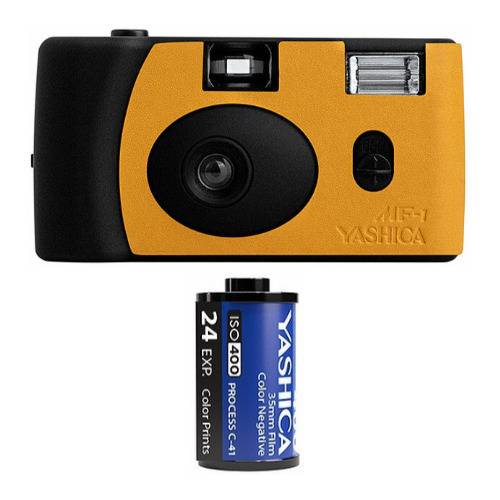 YASHICA MF-1 Snapshot Art 35mm Film Camera Set (Black/Orange Leather)