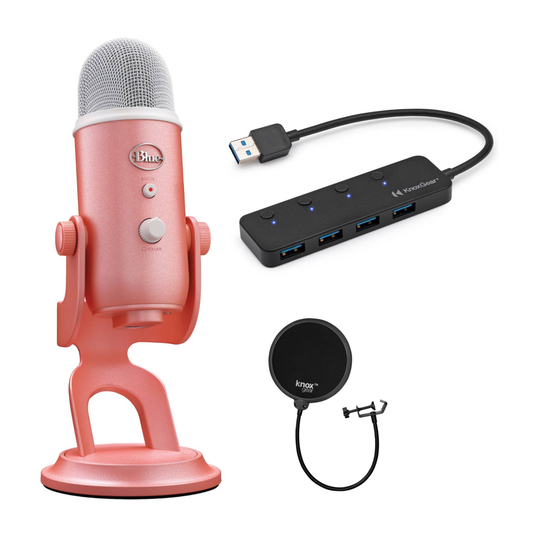 Blue Microphones Yeti USB Microphone Aurora Collection (Pink Dawn) with 3.0 4-Port USB Hub Bundle
